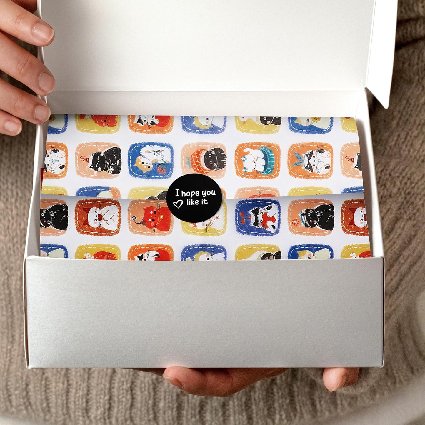 100 Sheets Cute Cat Tissue Paper with Stickers,20x14 Inch Kitties Pattern Gift Wrapping Paper for Birthday, Baby Shower, Wedding, Crafts, Party Favors and Cat Lovers