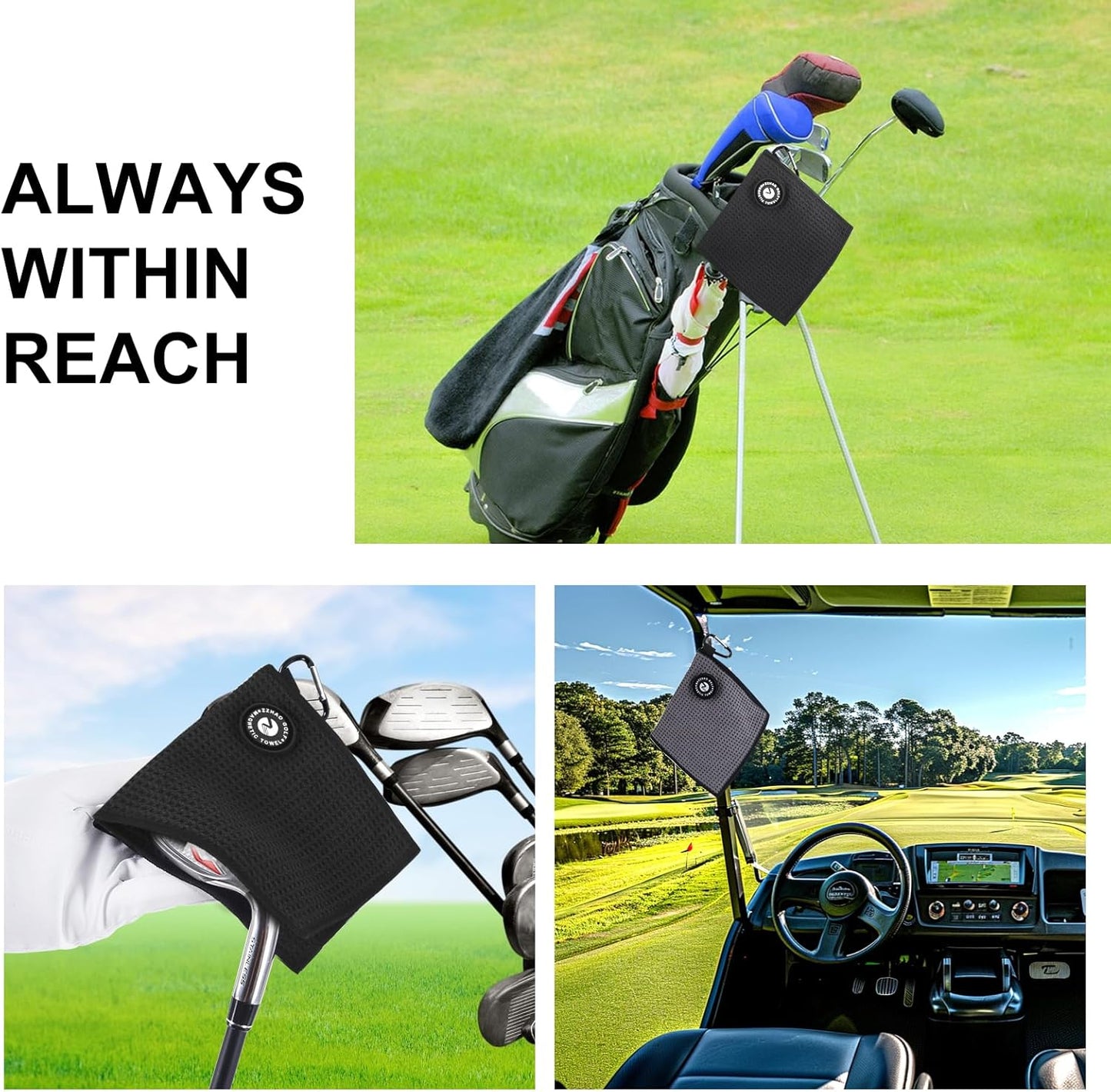 ZZHAO Magnetic Golf Towels,Super Absorbent Microfiber Small Towels with Clip - Industrial Strength Magnet,Lightweight, Scratch-Resistant, 5.5x5.5 In-2Pcs- Black&Gray