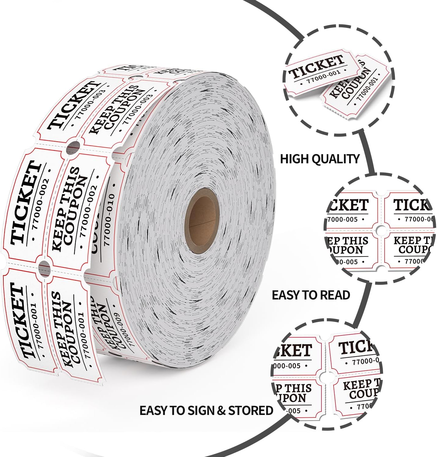 Methdic 2000 White Double Raffle Tickets Roll, Ticket for Events, Entry, Class Reward, Fundraiser & Prizes