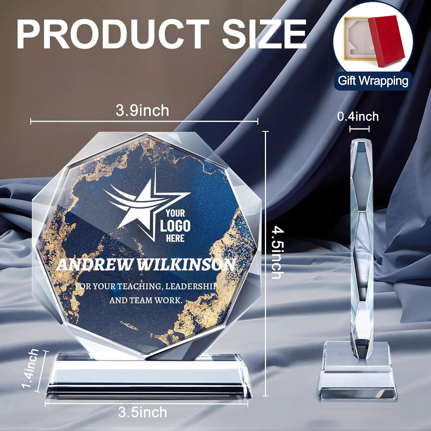 Personalized Crystal Trophy Award - Custom Plaque w/Engraved Text Logo - Employee Appreciation Gifts, Farewell Retirement Gifts - Custom Trophy and Employee Recognition Awards