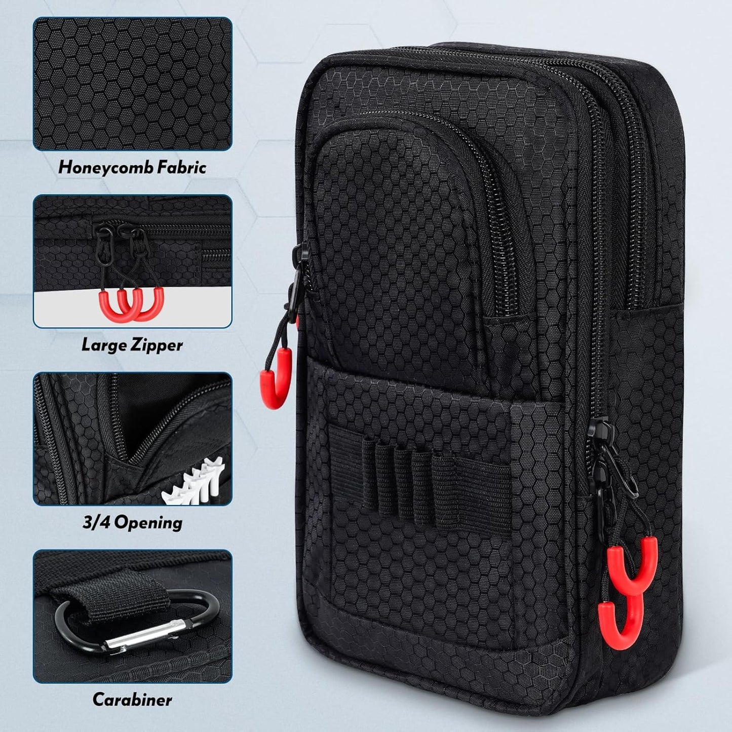 mytag Golf Ball Bag Pouch Zipper | Store 12-15 Balls, Golf Valuables Pouch Portable Outfit Organizer Bag Organizer Case Multipocket, Black