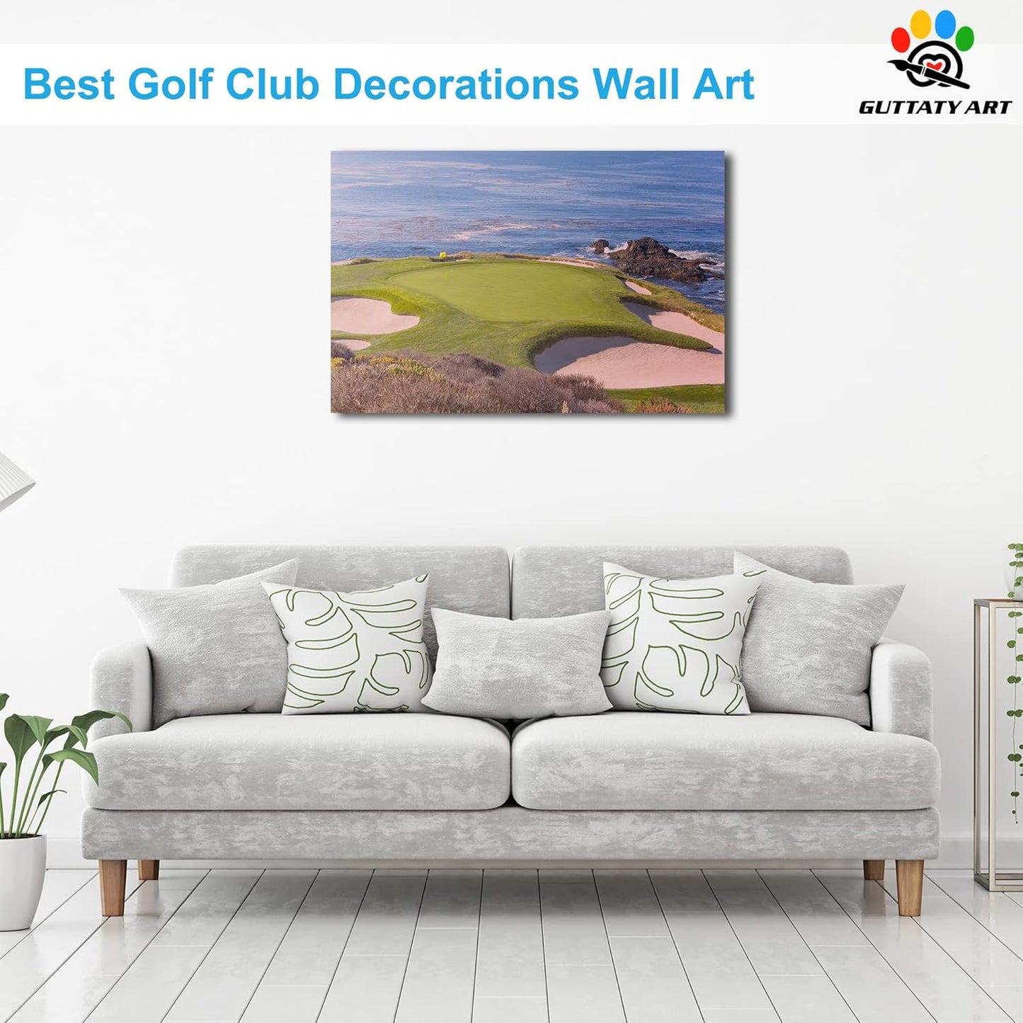 Beach Golf Canvas Wall Art - Pebble Course Picture Print for Living Room, Sport Poster Painting for Bedroom Office Decoration, Framed Artwork for Home 24x36 Inches