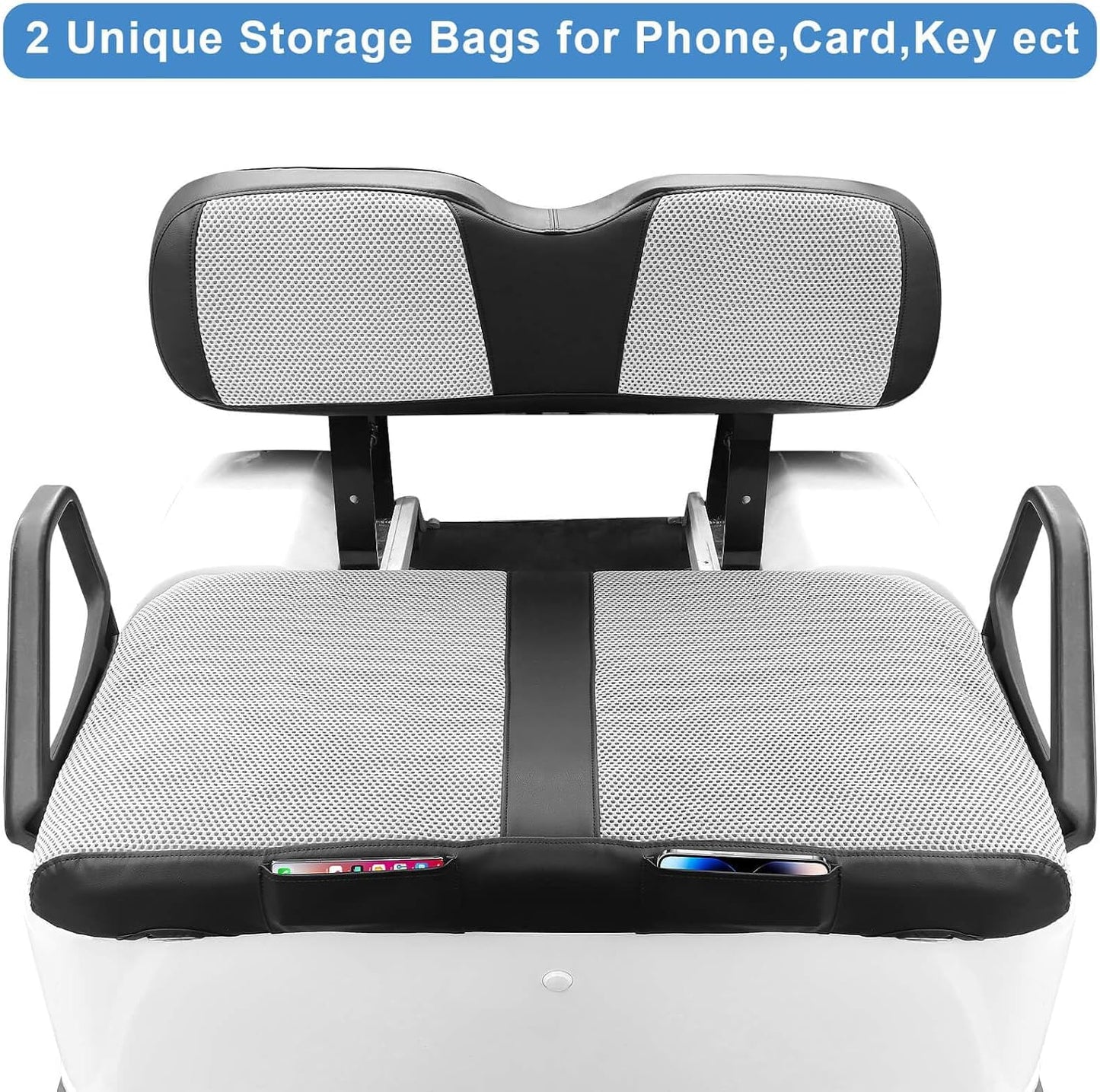 EZGO TXT Seat Cover, Golf Cart Front Seat Cover Fit for EZGO TXT 1994-2013 OEM Ordinary Seat Cushion, Breathable Polyester Mesh Cloth and Leather Combination Appearance, No Need Detaching Armrests