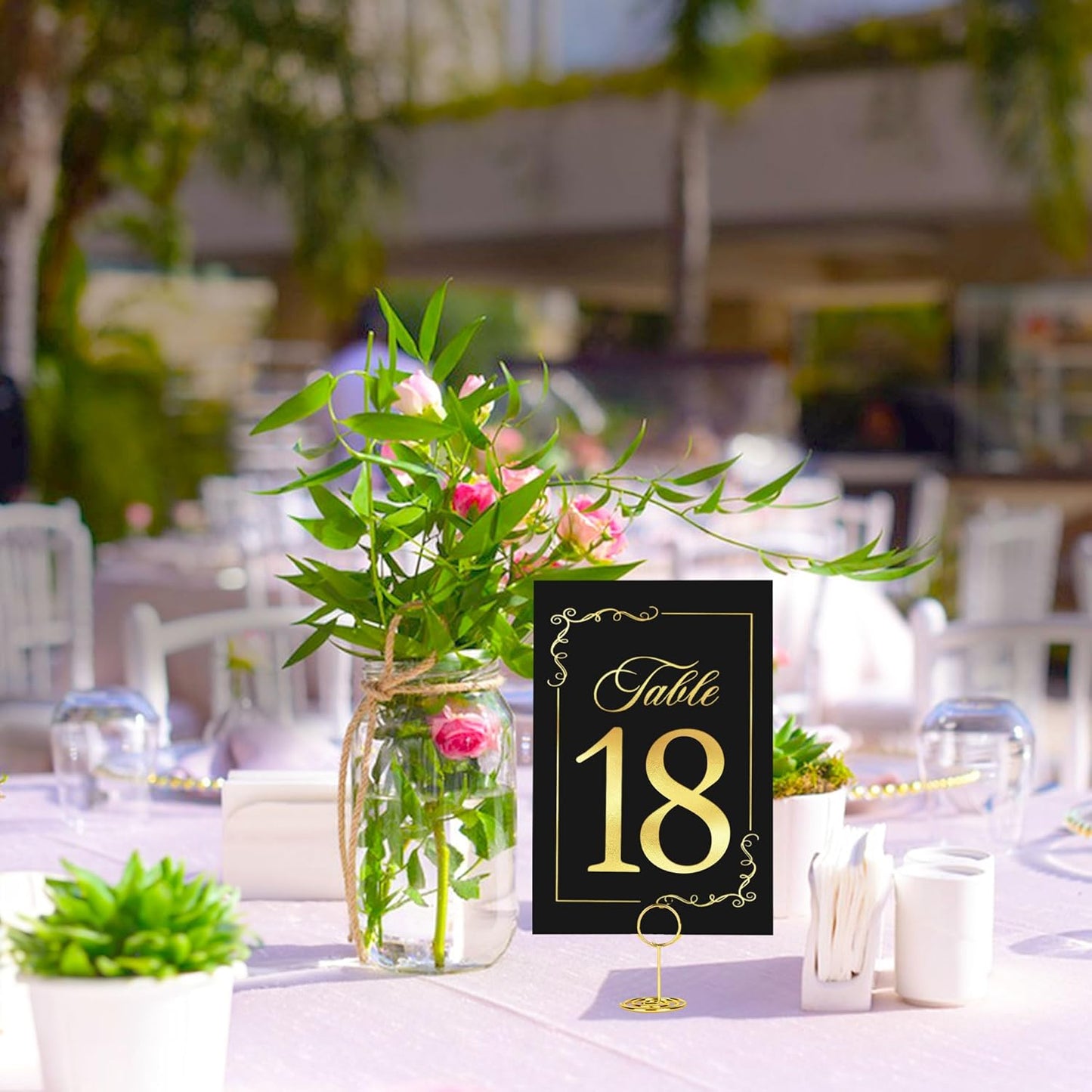 JOYIT 21 Sets Wedding Table Number 1-20 and Head Table Card with 21 Pcs Tables Number Holders, Black Gold Numbers Cards with Place Card Holders, 4" X 6" Tables Numbers Cards for Wedding Reception