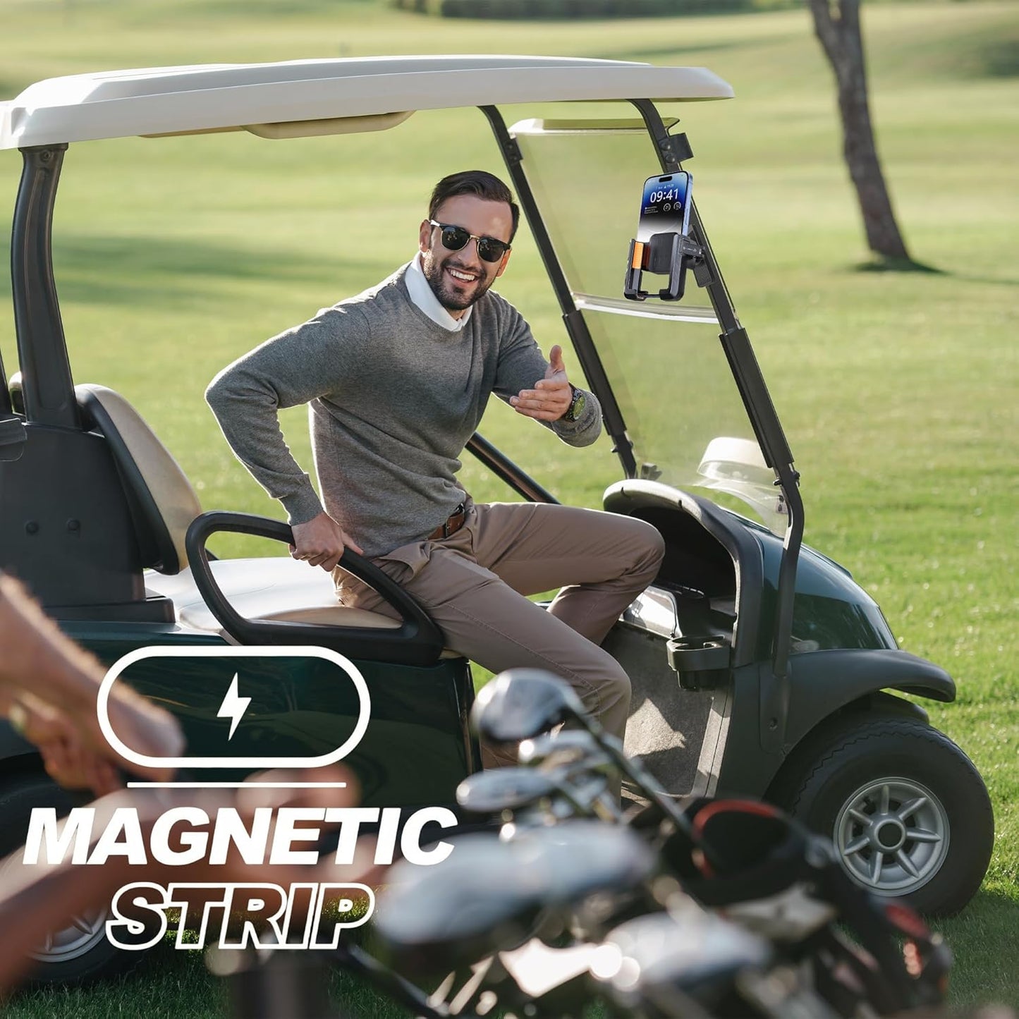 Magnetic Golf Cart Phone Holder, Golf Cart Phone Mount with N52 Magnets Compatible with EZGO, Club Car, Yamaha, Golf Cart Accessories for iPhone, Samsung, Google Pixel & More