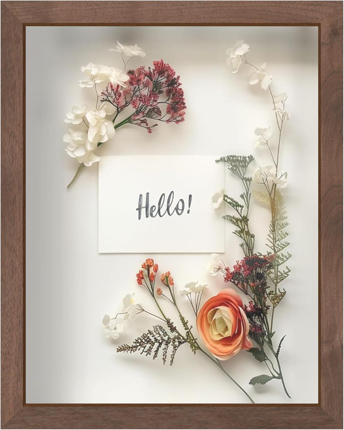 FrameWorks 11” x 14” Dark Oak Wooden Shadow Box Frame – Display Case with Soft Felt Back, Memory Box with Tempered Glass, Display Box with Elegant White Ball Push Pins, Wooden Flower Box