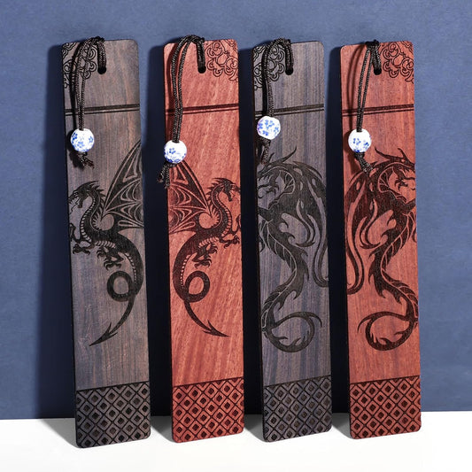 4Pcs Dragon Bookmark Gift, Wood Bookmark for Men Cool Book Marks Box Set Fantasy Christmas Gifts for Men Adults Kids (Dragon)