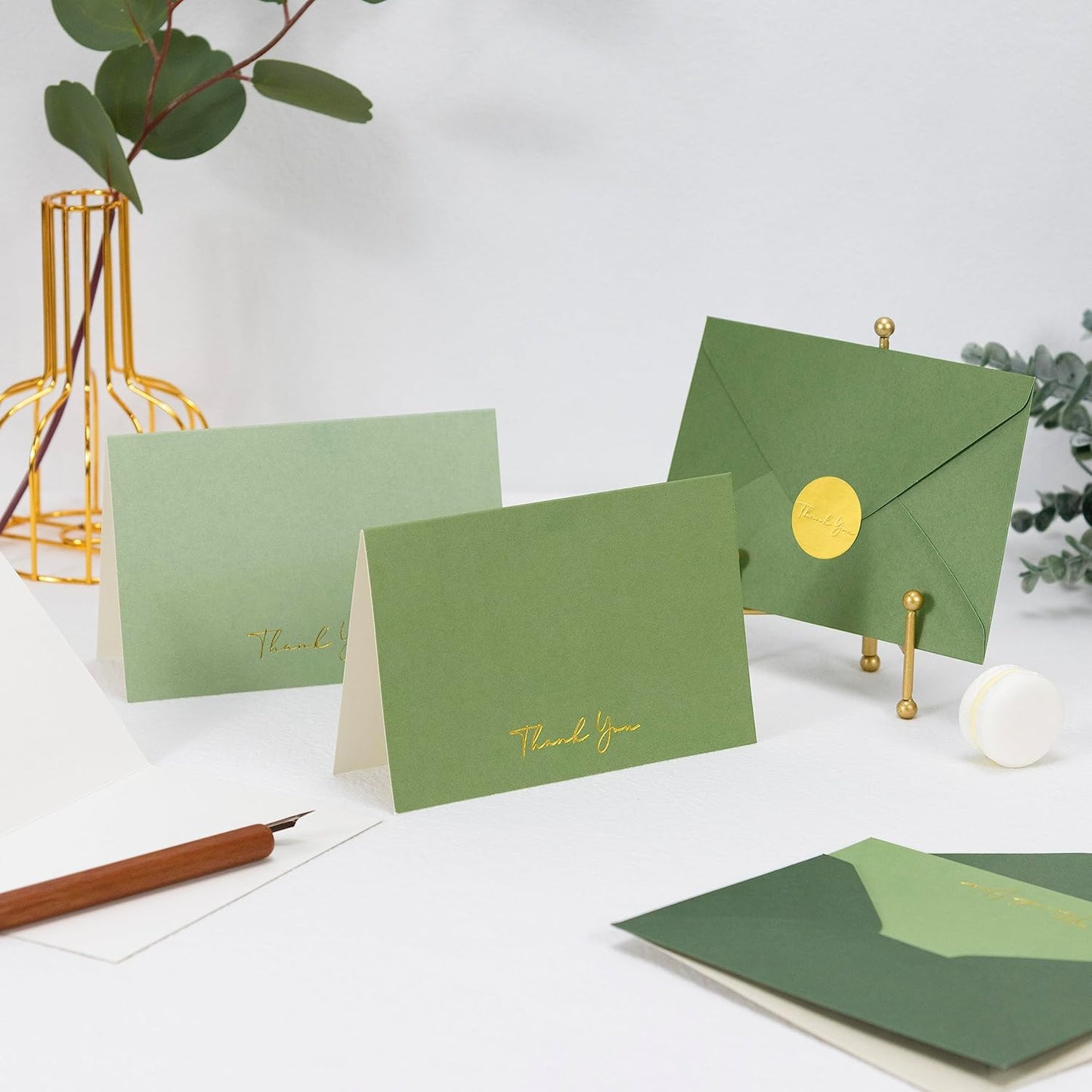 Crisky Sage Green Thank You Cards with Envelopes & Stickers， 50 Pack Bridal Shower Graduation Thank You Cards Small Business, Wedding Baby Shower Birthday Funeral Notes Bulk