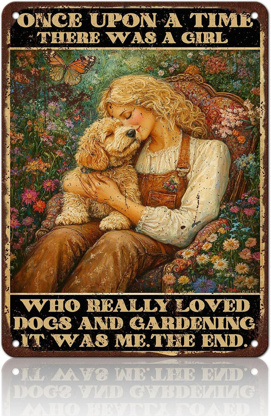Funny Garden Decor Gardening Sign There was A Girl Who Really Loved Dogs Vintage Metal Tin Sign Wall Decor for Garden Outdoor Yard Farmhouse 12x16 Inch