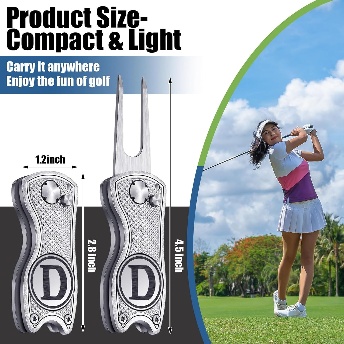 Golf Divot Repair Tool with Letter Custom Monogrammed Initial Ball Marker Divot Tool Foldable Metal with Magnetic Putt Alignment Golf Gifts for Men Father Golfer Christmas