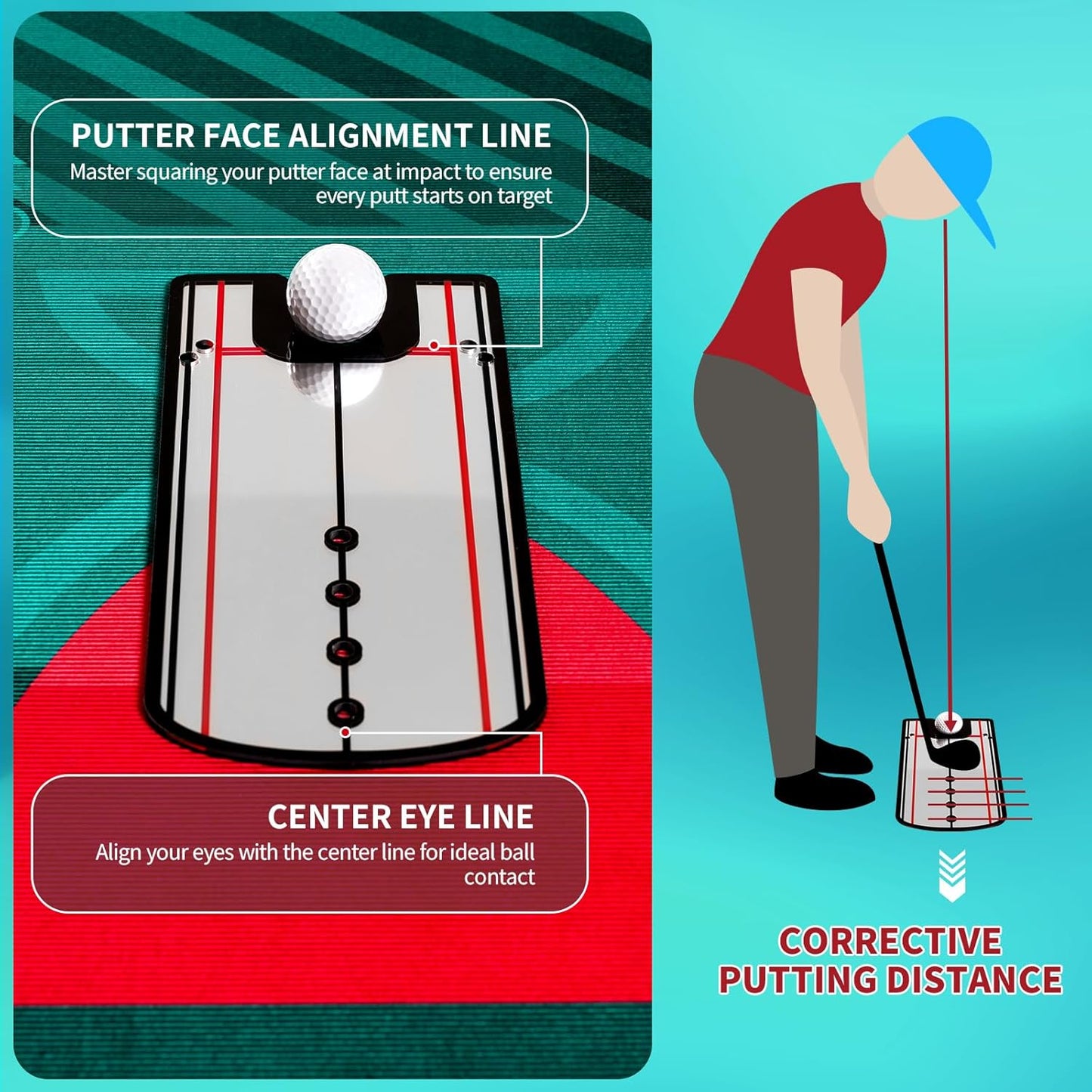 Golf Putting Mat Putting Green Indoor Outdoor Training Aid with Putting Cup Putting Mirror Practice Putting Matt for Backyard Home Office