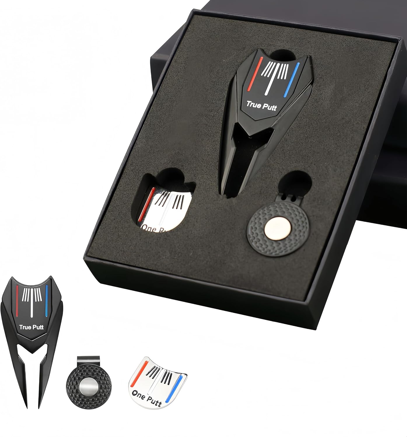 Multifunctional Golf Divot Repair Tool with Strong Magnetic Golf Ball Marker & Hat Clip, Metal Golf Ball Cleaner with Thin Tips, Suitable for Both Men and Women, and can be Used as a Gift