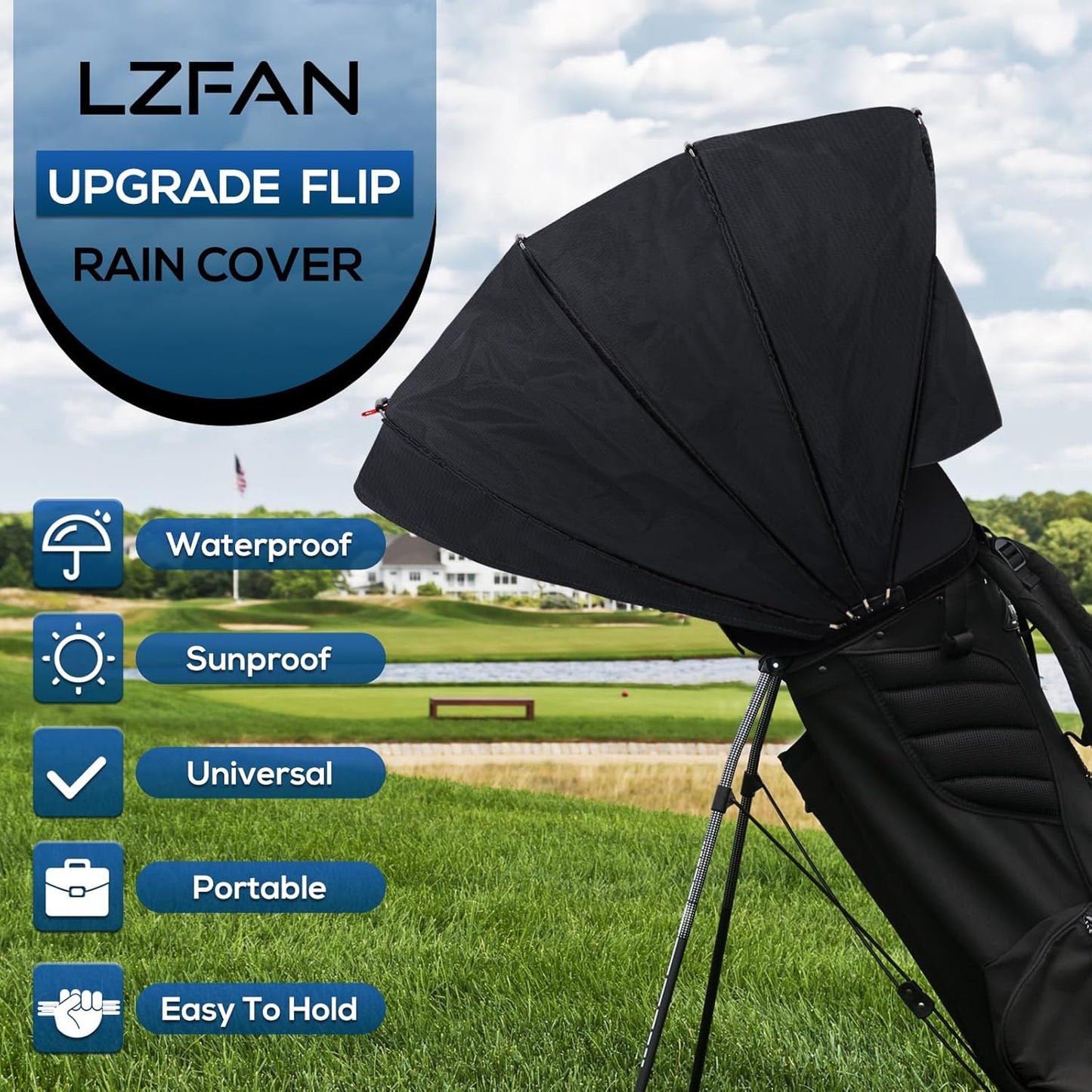 Golf Bag Rain Cover, Golf Club Protector, Waterproof Rain and Dust Covers, Easy Access Golf Bag Rain Hood/Cover, Anti UV,Anti-Static,All Weather Protection, Garage Storage (Upgrade-Bracket Flip)