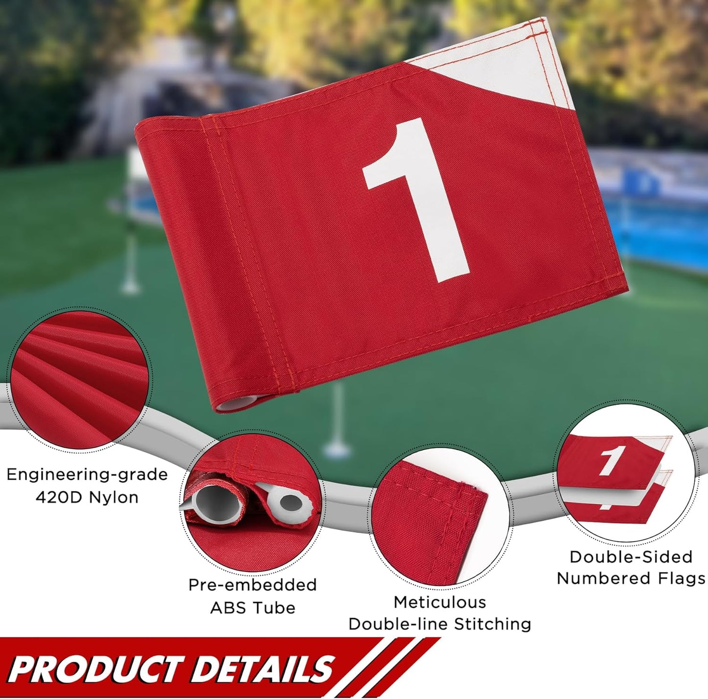 KINGTOP Numbered Golf Flag 8x6 Inch – Premium Dual-layer 420D Nylon, Double Sided Printing, Tube Inserted – Mini Practice Putting Green Flags for Yard, Mixed Color #1-3