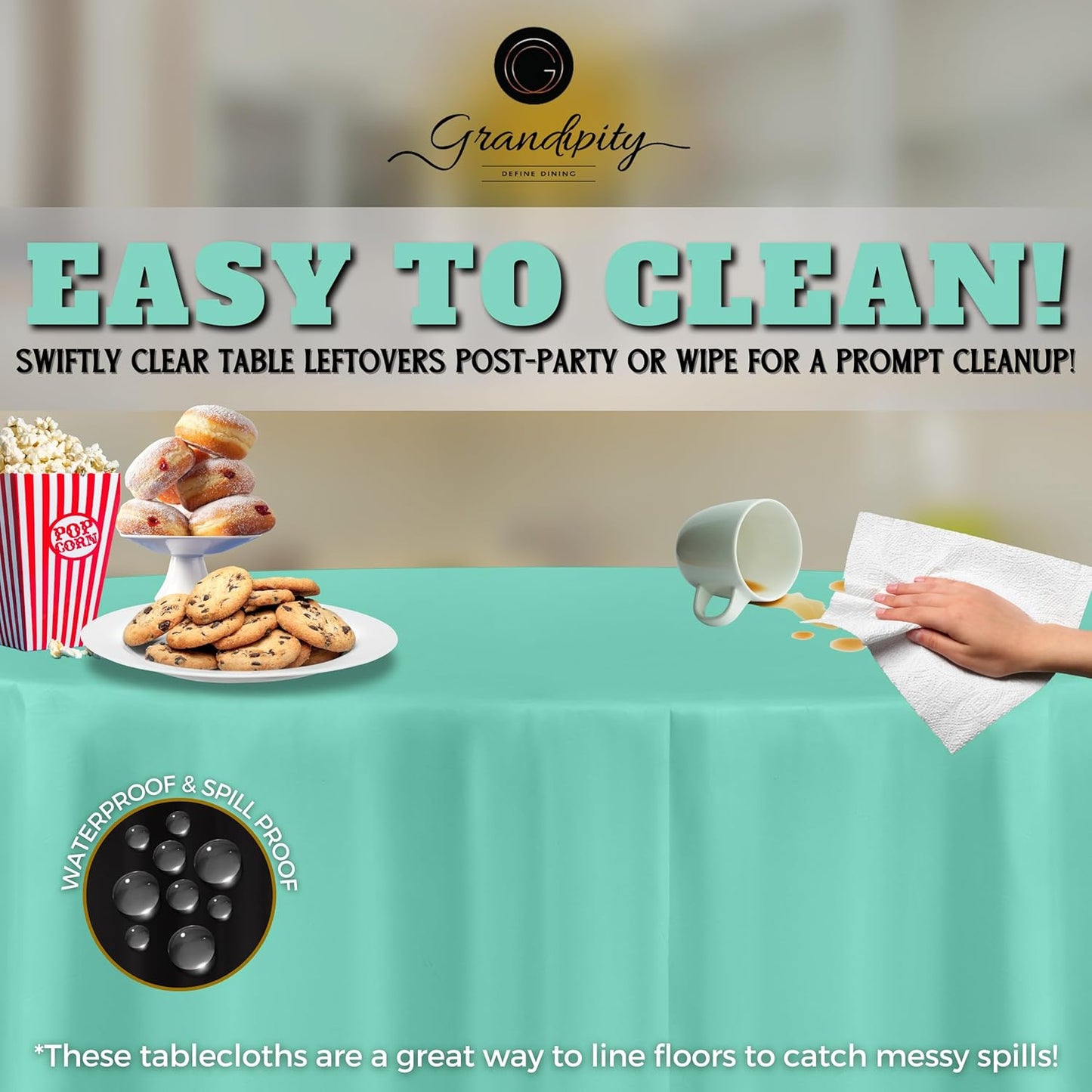 Grandipity 12 Pack Premium Disposable Plastic Tablecloth 84" Inch Decorative Round Table Cover - Aqua