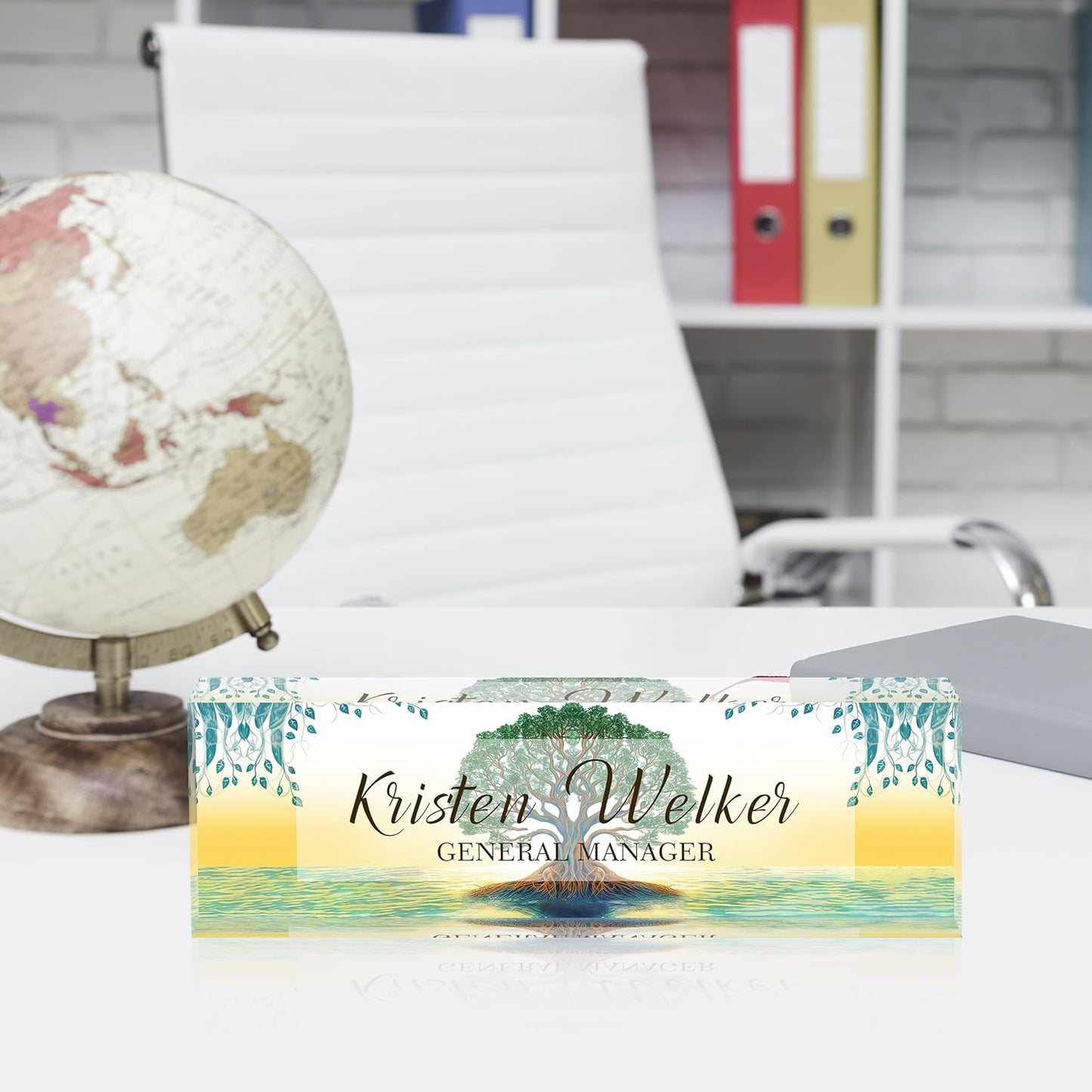 Personalized Acrylic Desk Name Plate Custom Employee Appreciation Gifts Office Gifts for Women, Men, Boss, Coworkers, Teacher, Nurse (Tree of Life)