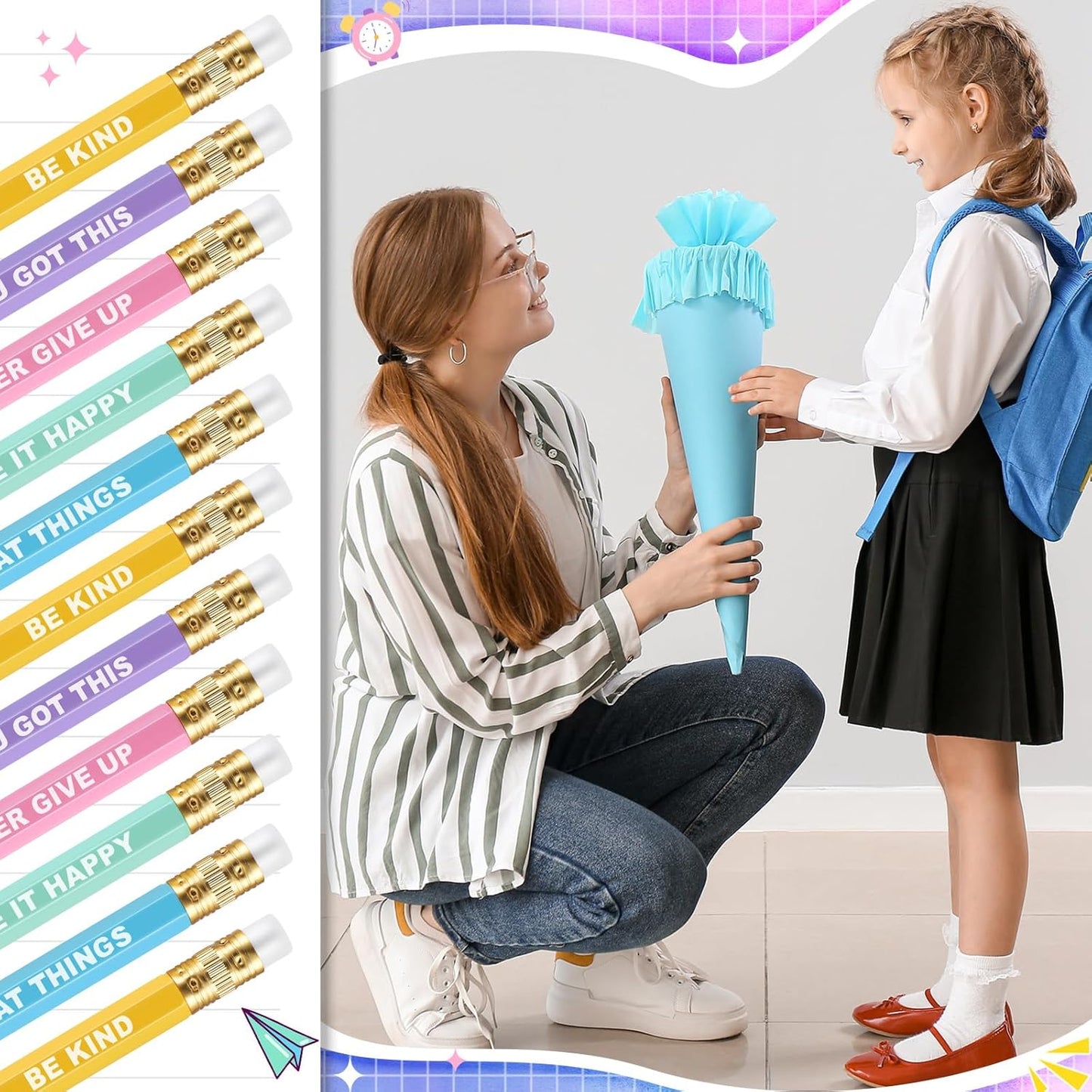 Jetec 100 Pcs Mini Pencils Bulk Inspirational Golf Wooden Half Pencils with Eraser and Motivational Sayings Back to School Gifts for Kids Student Teacher First Day of School(Candy Color)