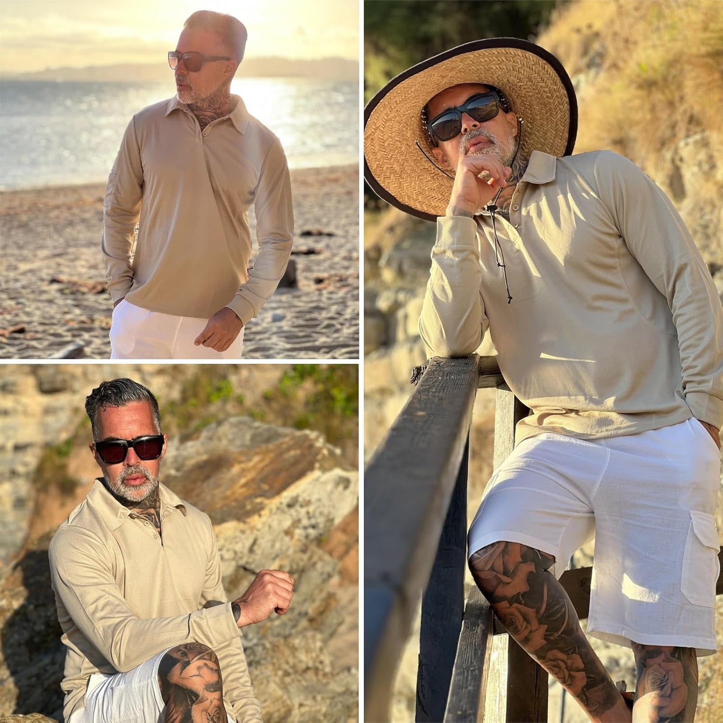 Deyeek Men's Polo Shirts Long Sleeve Golf Polo Shirts for Men Quick Dry UPF 50+ Sun Protection Polos Casual Collared Shirts