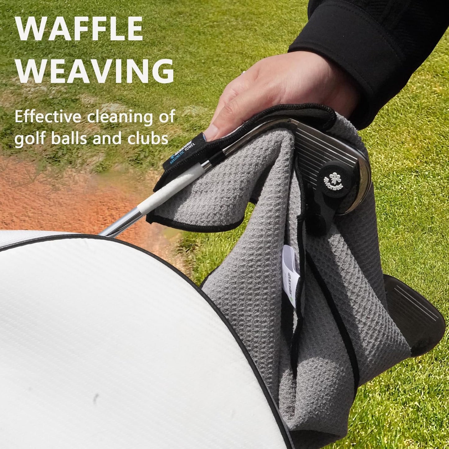 4Monster Golf Towels 2-Pack with Detachable Magnet and Portable Pouch, Quick-Dry Microfiber Golf Towel Set for Golf Bags,Custom Towel Gifts for Men or Women (2, Grey)