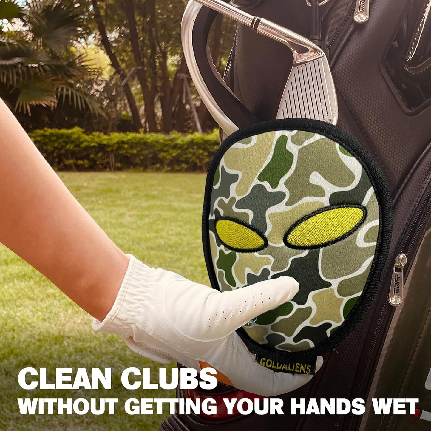 Golf Club Cleaner & Ball Cleaning Bag,Original Three-Layer Fabric Waterproof Technology,Golfer's Ultimate Green Clean Scrub Equipment Accessories,Removable Clips to Support Machine Washing