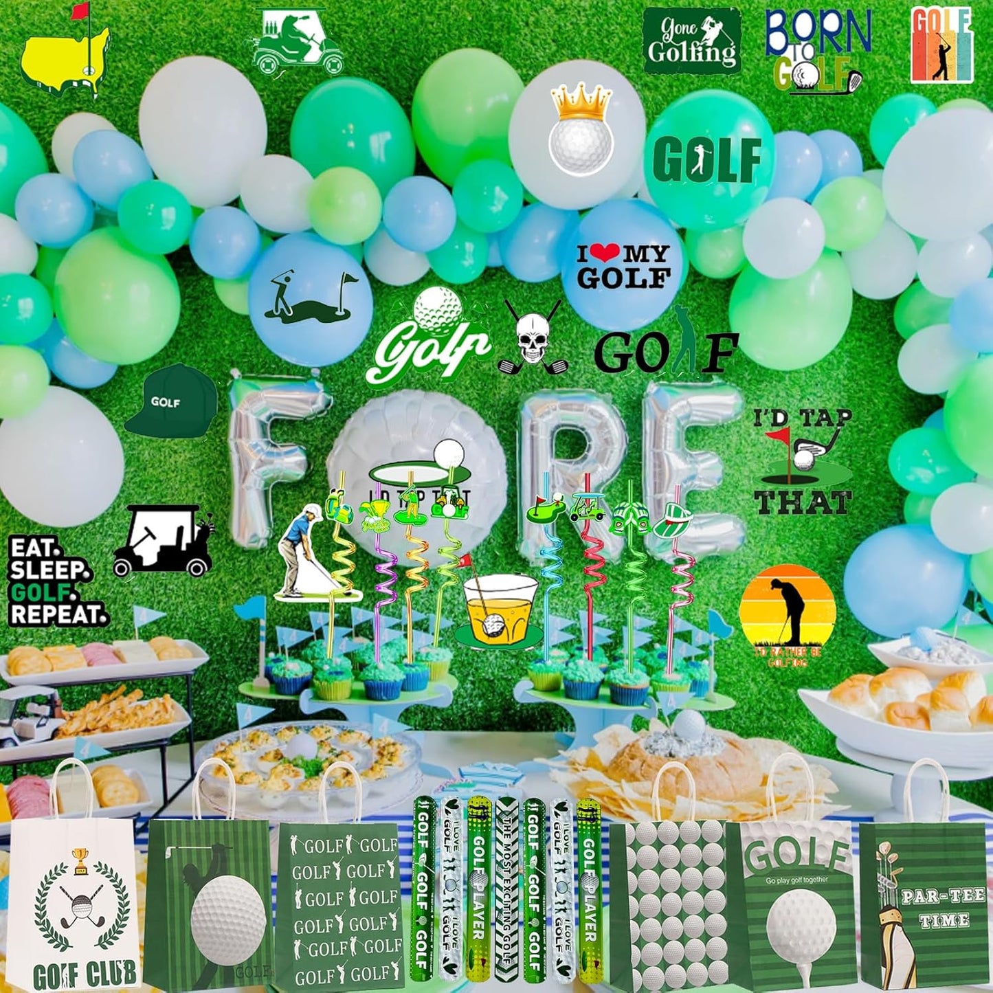 110 Pcs Golf Party Favor Set Includes Golf Theme Slap Bracelet Golf Drinking Straws Golf Ball Keychain Golf Gift Bags Golf Stickers for Golf Goodies Bags Filler Golf Birthday Party Decorations