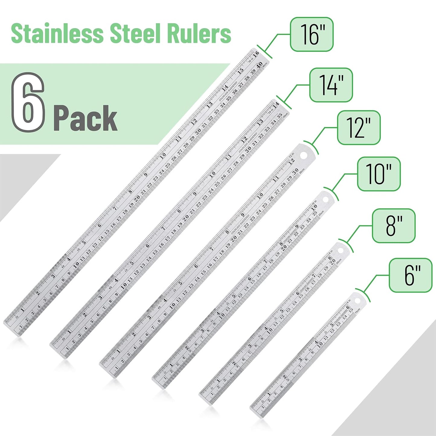 Mr. Pen Stainless Steel Ruler Set, 6-16", "Metric Metal Ruler, Long and Small Sizes, Straight Edge