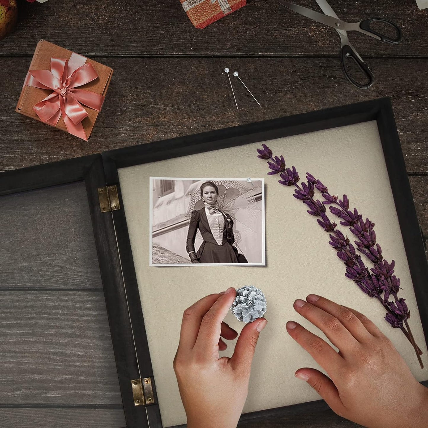 TJ.MOREE Flowers Shadow Box Display Case Large Shadow Box Frame with Glass Window Door Picture Frame Wedding Bouquet Memorabilia Medals Photos Memory Box for Keepsakes - (Rustic Black, 11 x 11 )