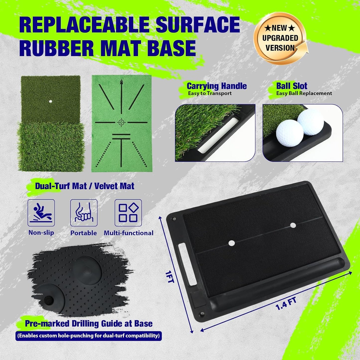 Golf Net, Pro-Grade 10x7 FT Practice Net Kit with 2-in-1 Replaceable Non-Slip Turf Mat, Golf Driving Nets for Backyard, Chipping Swing Training for Golfer Indoor/Outdoor