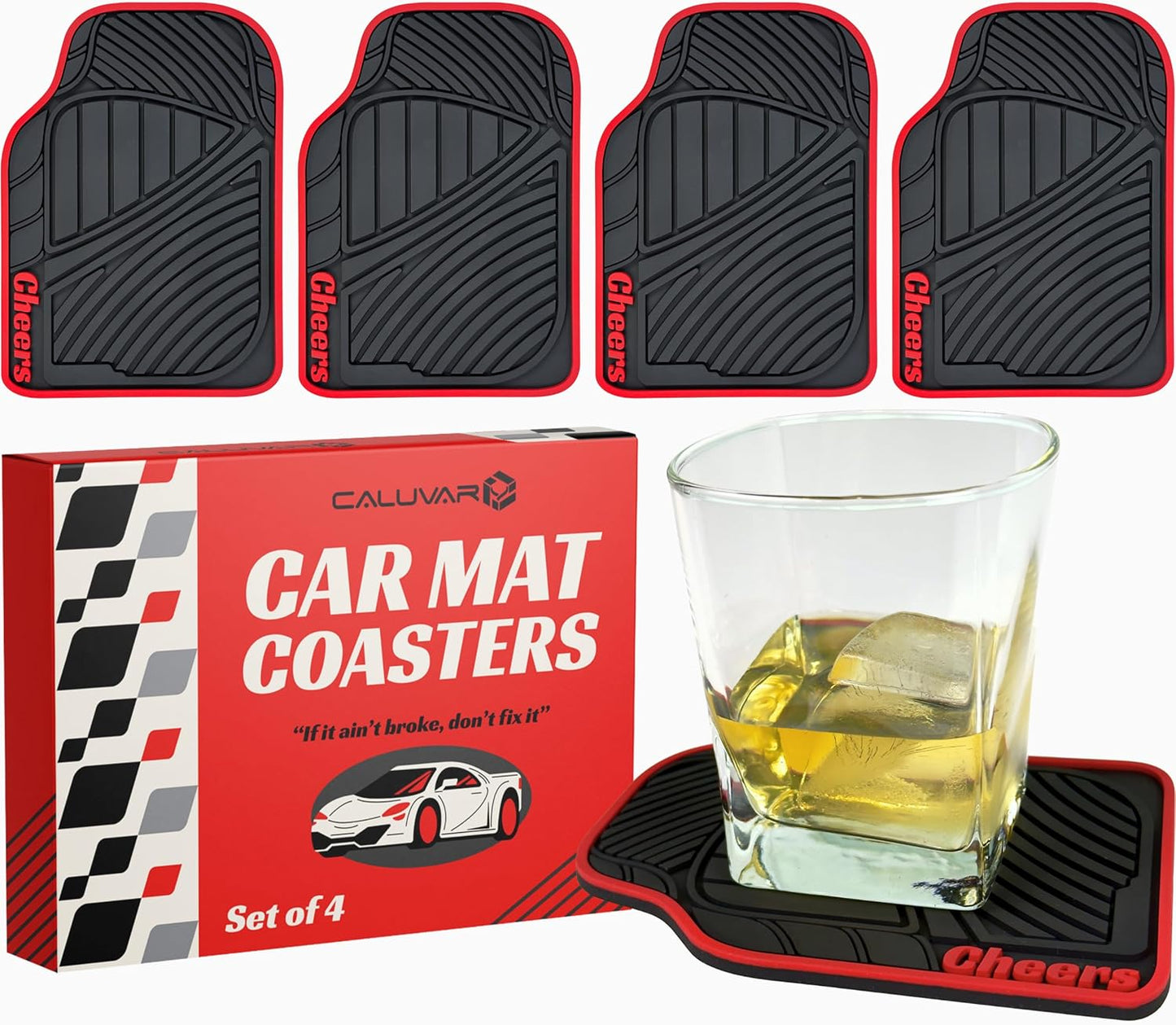 Cheers Mat Car Coasters Red Style 6x4in Cheers Sign for Bar Accessories and Tiki Decorations Outdoor Coasters Tiki Bar Sign and Coffee Decor Silicone Coaster for Drinks Mechanic Gifts for Car Guys