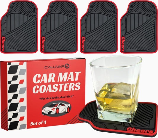 Cheers Mat Car Coasters Red Style 6x4in Cheers Sign for Bar Accessories and Tiki Decorations Outdoor Coasters Tiki Bar Sign and Coffee Decor Silicone Coaster for Drinks Mechanic Gifts for Car Guys