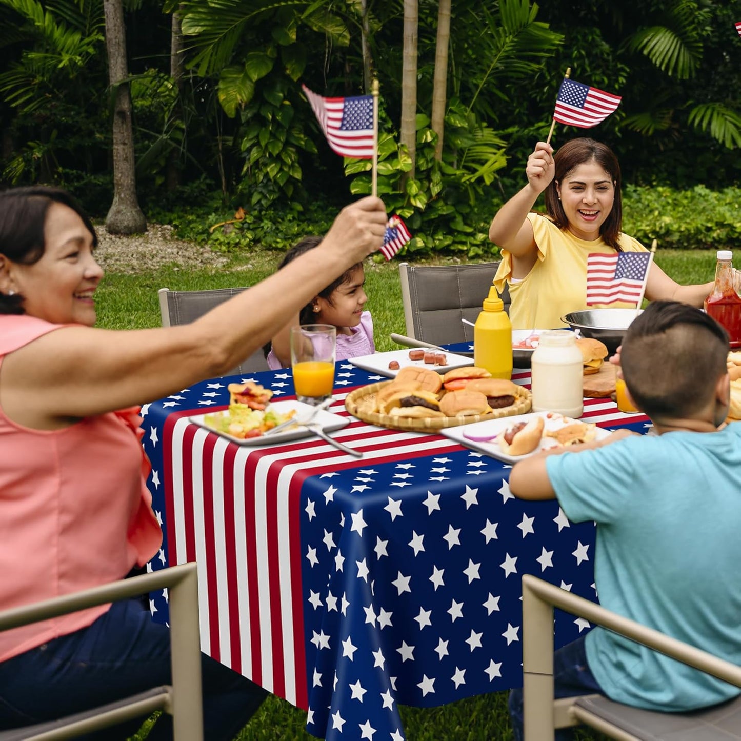 QZYL 6 Pack 4th of July Decorations, 54" x 108" USA Plastic Table Cover, Water Proof Fourth of July Tablecloth Patriotic Tablecloths, Red White Blue USA Decor Memorial Day Party Supplies