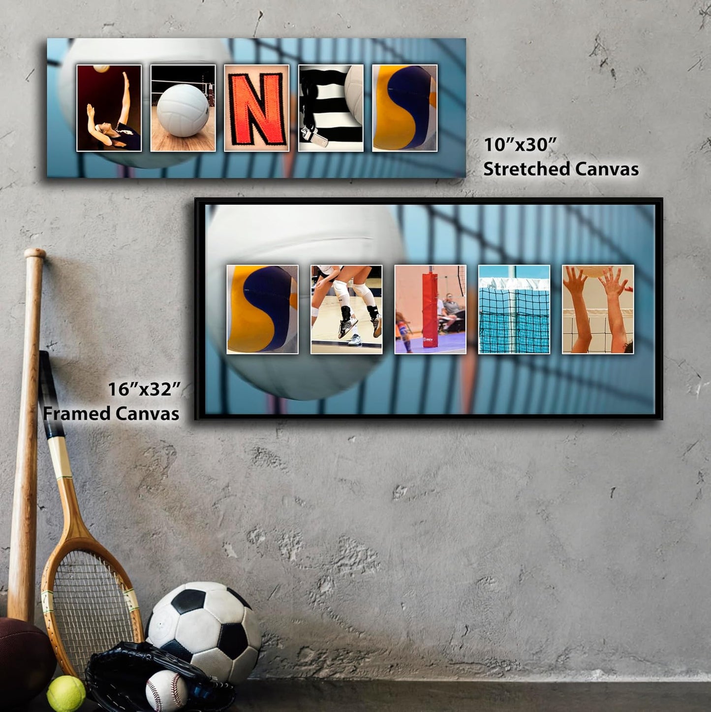 Personal-Prints VOLLEYBALL Personalized Name Art Gift for the Coach, Player or Fan | Customized for the Volleyball Enthusiast (10"x30" Stretched Canvas)