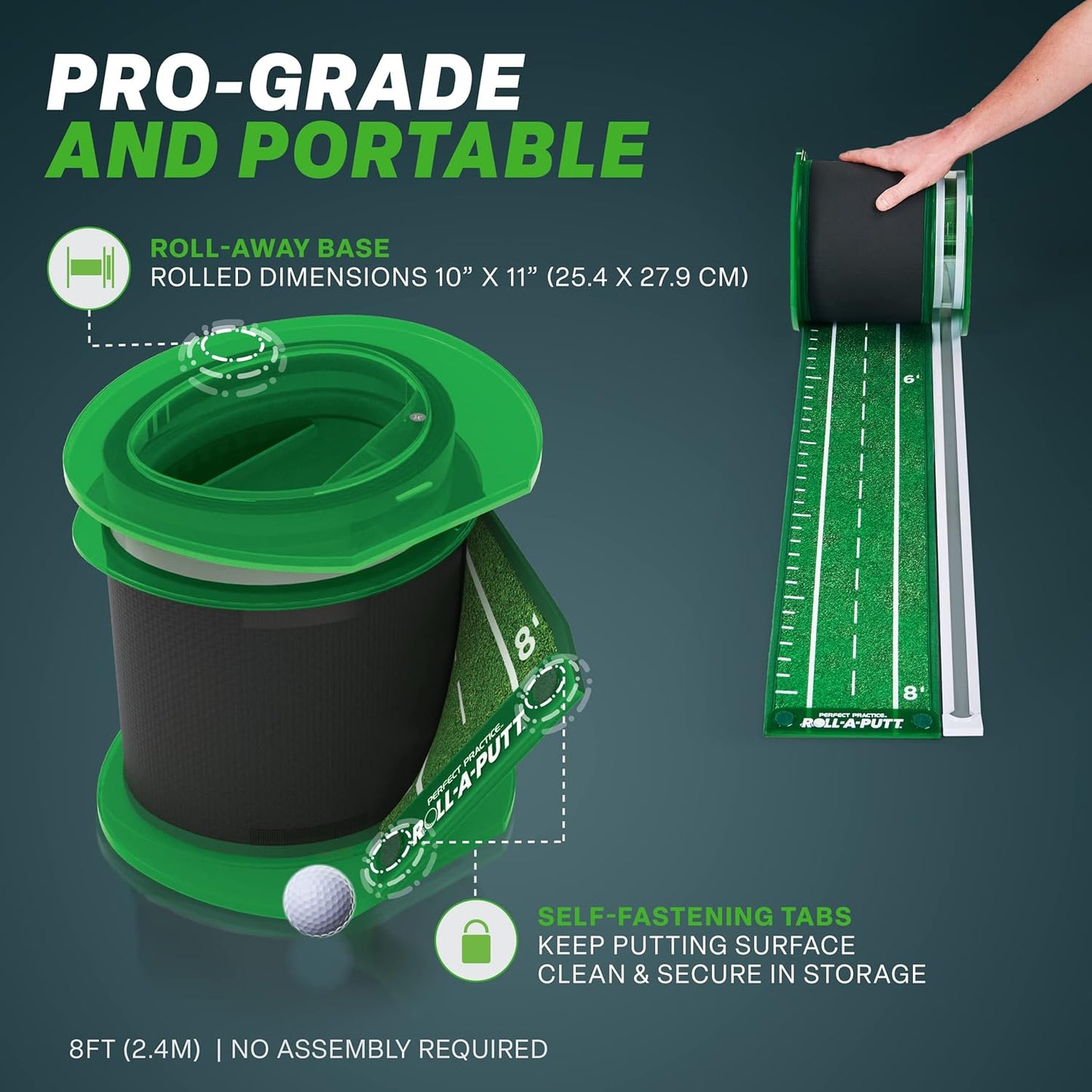 Perfect Practice Golf Putting Mat - Portable Putting Green, Indoor & Outdoor Practice, with Ball Return - Golf Training Aid for Home, Office, Backyard - Golfing Gifts for Men