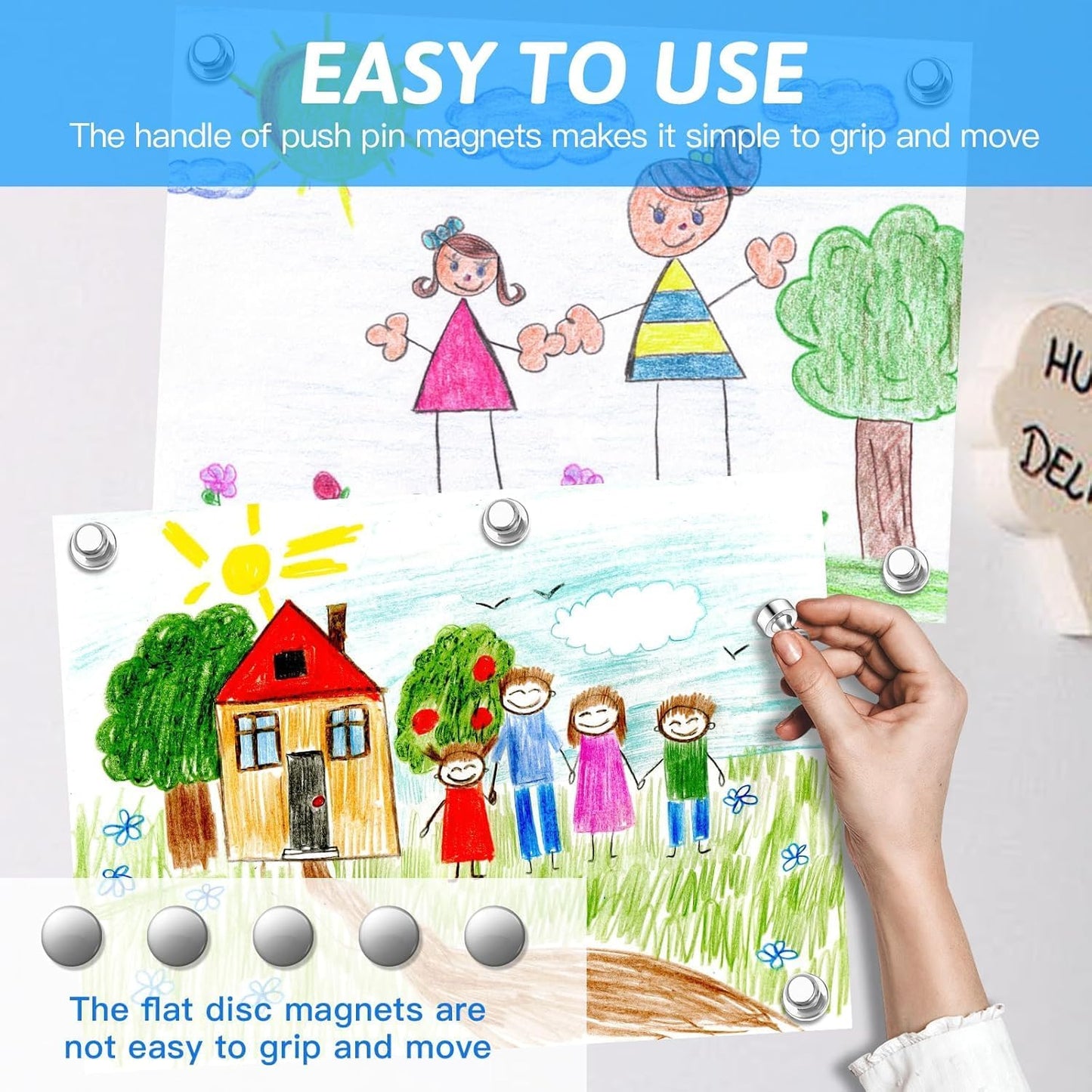 Small Strong Refrigerator Magnets Black Magnets for Fridge Mini Magnetic Push Pins Metal Brushed Nickel for Whiteboard Map, Fridge Magnets Adult, Office Magnet (Silver, 60Pack)