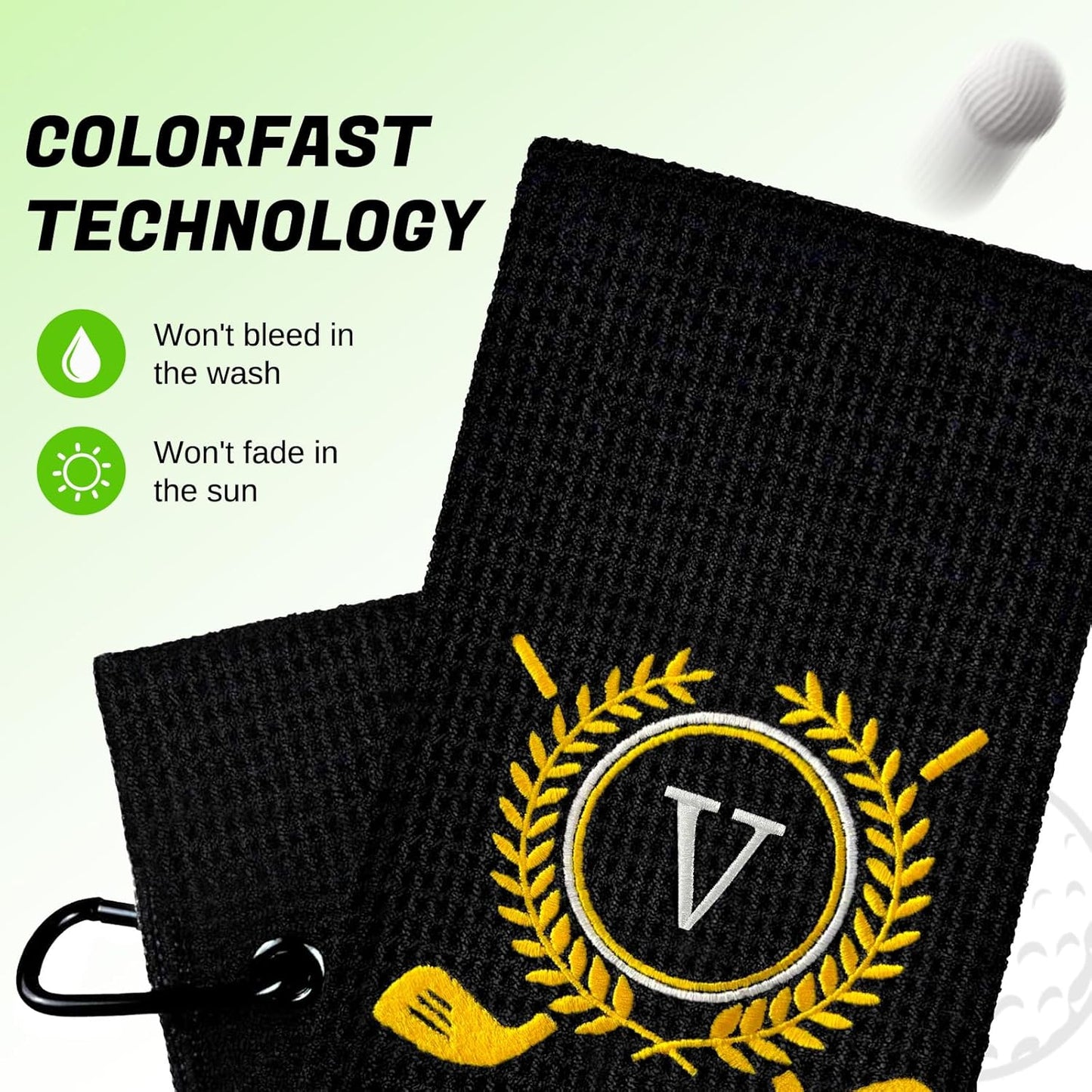Personalized Golf Towels for Golf Bags - Microfiber Monogrammed Golf Towels for Men/Women, Retractable Brush Tool Kit with Club Groove Cleaner, Custom Golf Accessories for Golfers (Initial V)