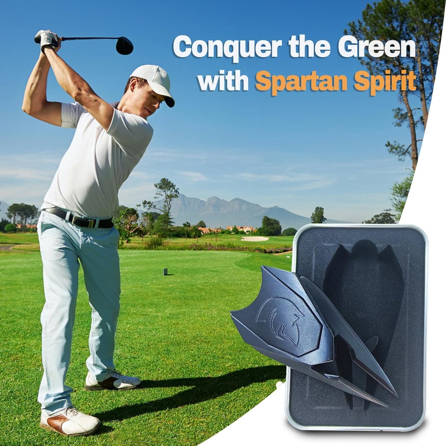 Spartan Helmet Golf Divot Tool with Magnetic Ball Marker & Belt Clip, Solid Metal Golf Accessory, Unique Design Gift for Golfers