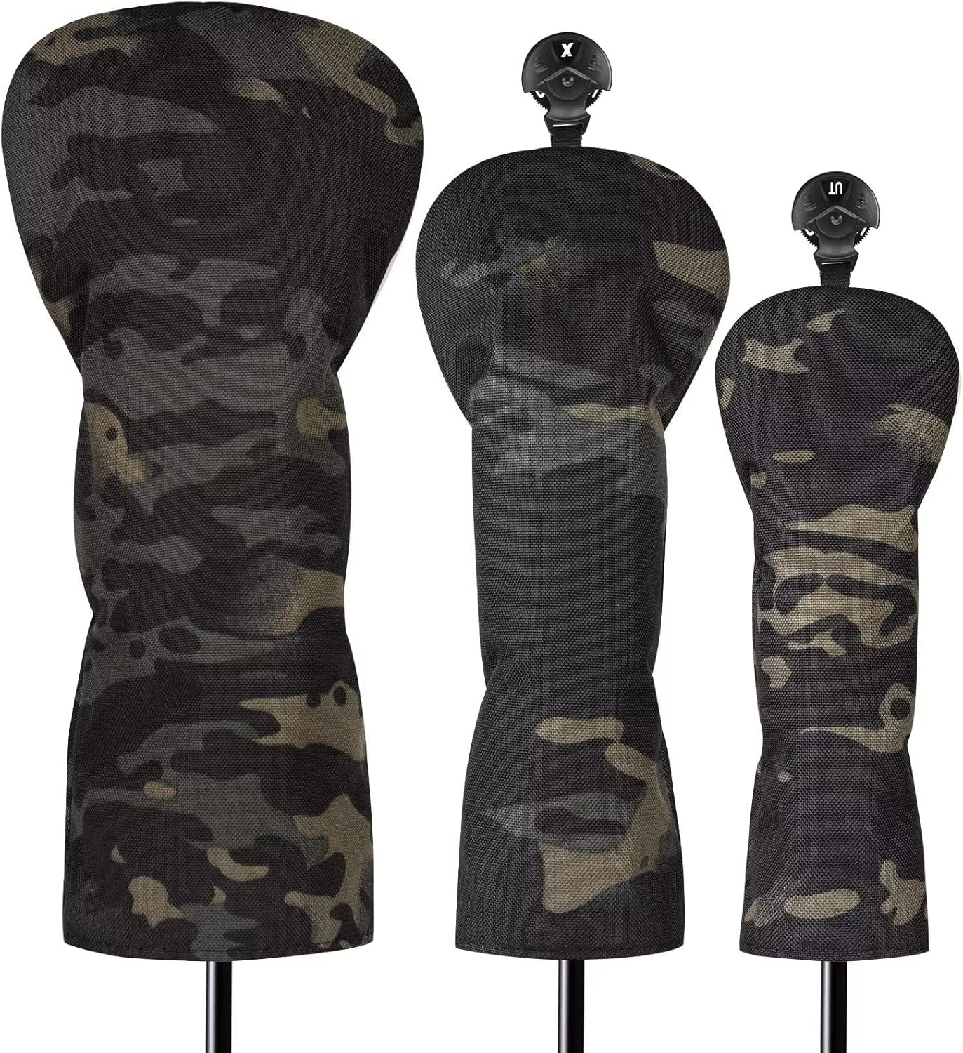 3 Pack Camouflage Golf Club Head Covers for Driver, Fairway Woods and Hybrid with Rotatable Number Tag