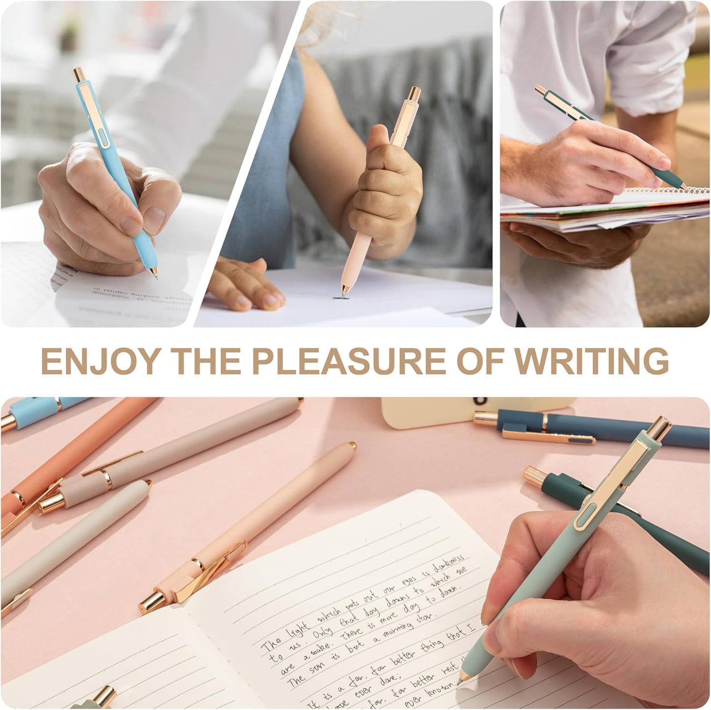 Linbsunne Gel Pens Black Ink Pens for Office 0.5mm Fine Point Pen Smooth Writing Retractable (Metal gold clip-18 pcs)