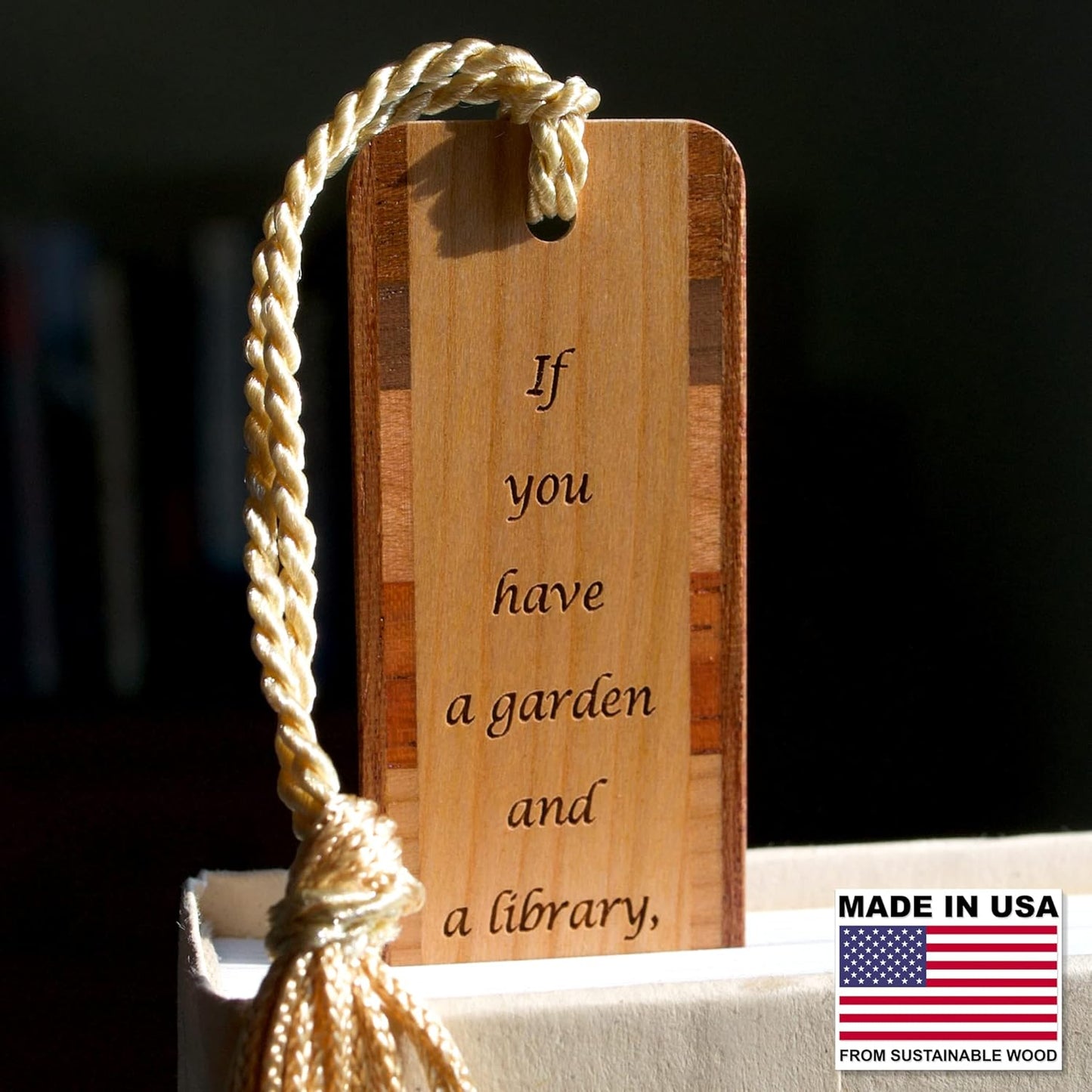 Cicero A Library and Garden Quote Engraved Wooden Bookmark - Made in The USA - Also Available with Personalization