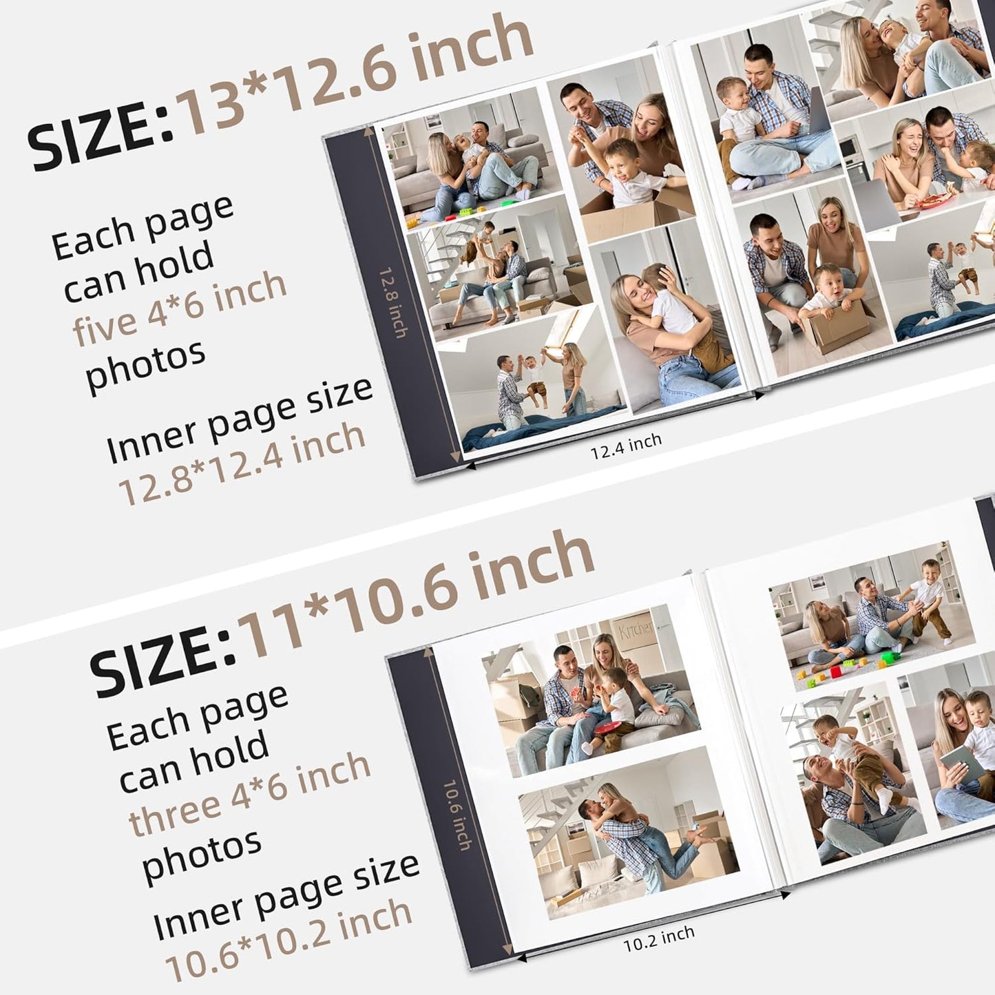 Vienrose Photo Album Self Adhesive 4x6 5x7 3x5 8x10 10x12 Scrapbook Album DIY Scrap Book with A Metallic Pen (13"x12.6" 60 Pages, Black)