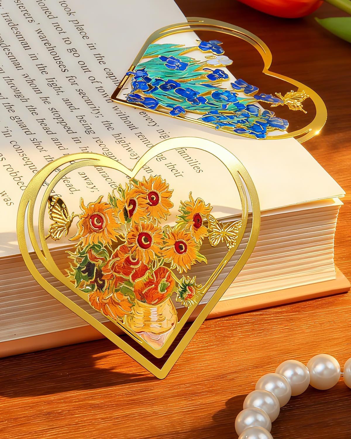 6pcs Metal Clip Heart Bookmarks for Reading Women, Van Gogh Monet Cute Corner Page Book Marks for Book Lovers Teachers Students, Reading Accessories Gifts for Book Lovers