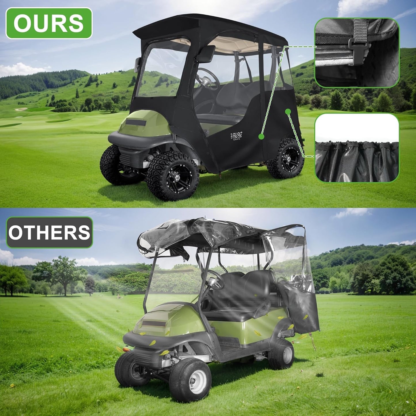 10L0L Deluxe 2 Passenger Enclosure for Club Car Precedent, Onward & Tempo Golf Cart, 4-Sided Clear PVC Window Rain Cover with Zipper Entry