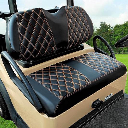 Golf Cart Seat Cover for Club Car Precedent Ordinary Front Seat Cushion, Thick Vinyl Leather Custom Diamond Comfortable, Adjustable Straps and Retractable Buckle/No Nails Required