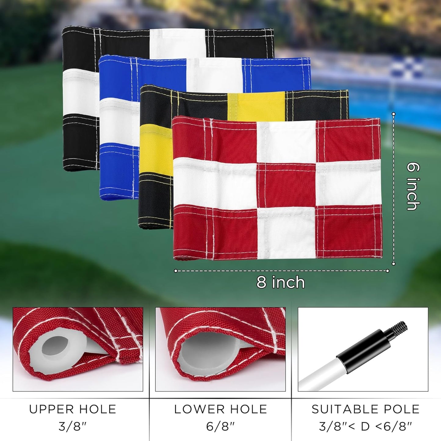 KINGTOP Checkered Golf Flag All 8x6 Inch – 420D Nylon, Tube Inserted – Mini Practice Putting Green Flags for Yard