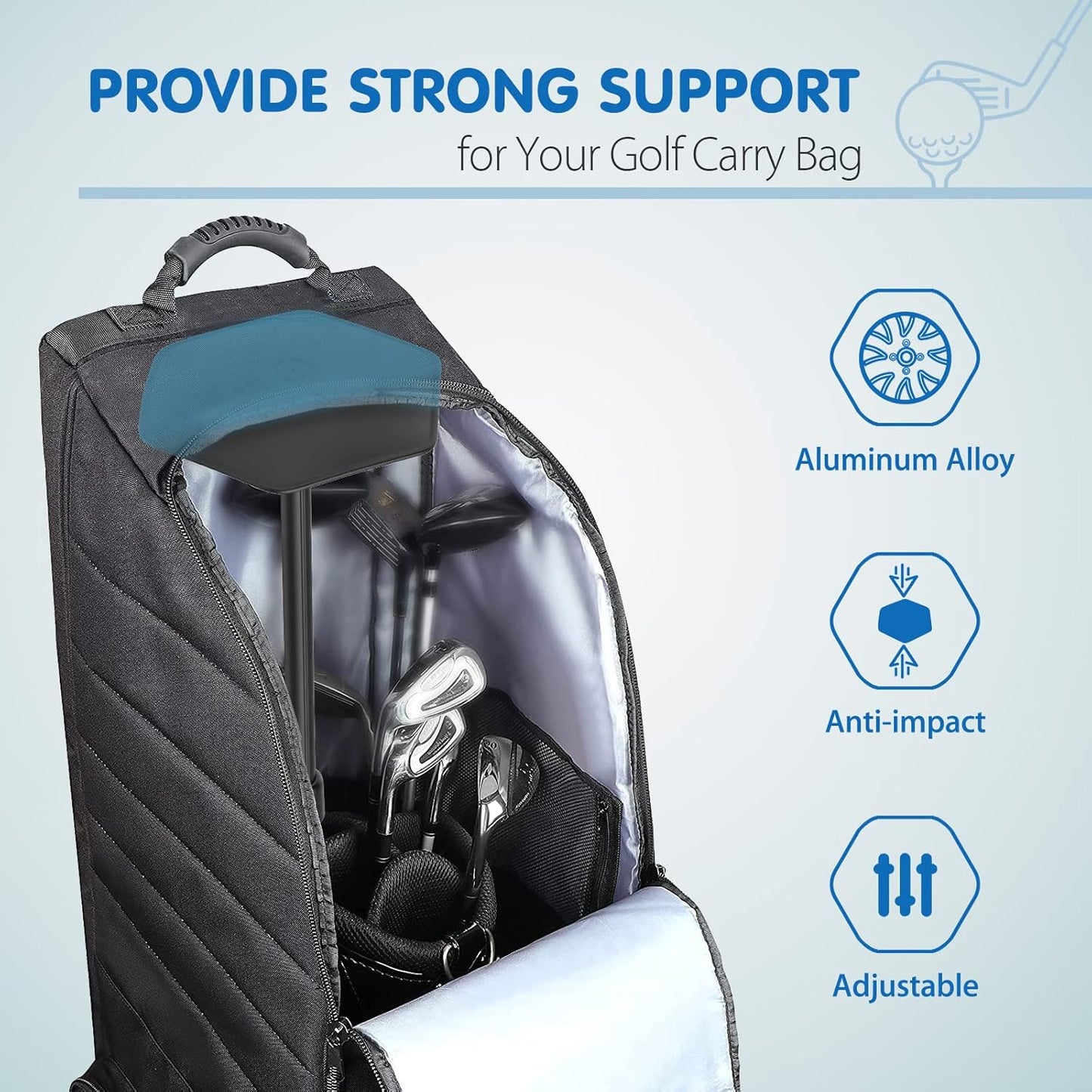 Rhino Valley Golf Travel Bag Support Rod, Aluminum Alloy Rod and Anti-Impact Support Cover, Golf Support Protector Bag Accessory, Golf Support Stick Adjustable Clubs Protection System Pole
