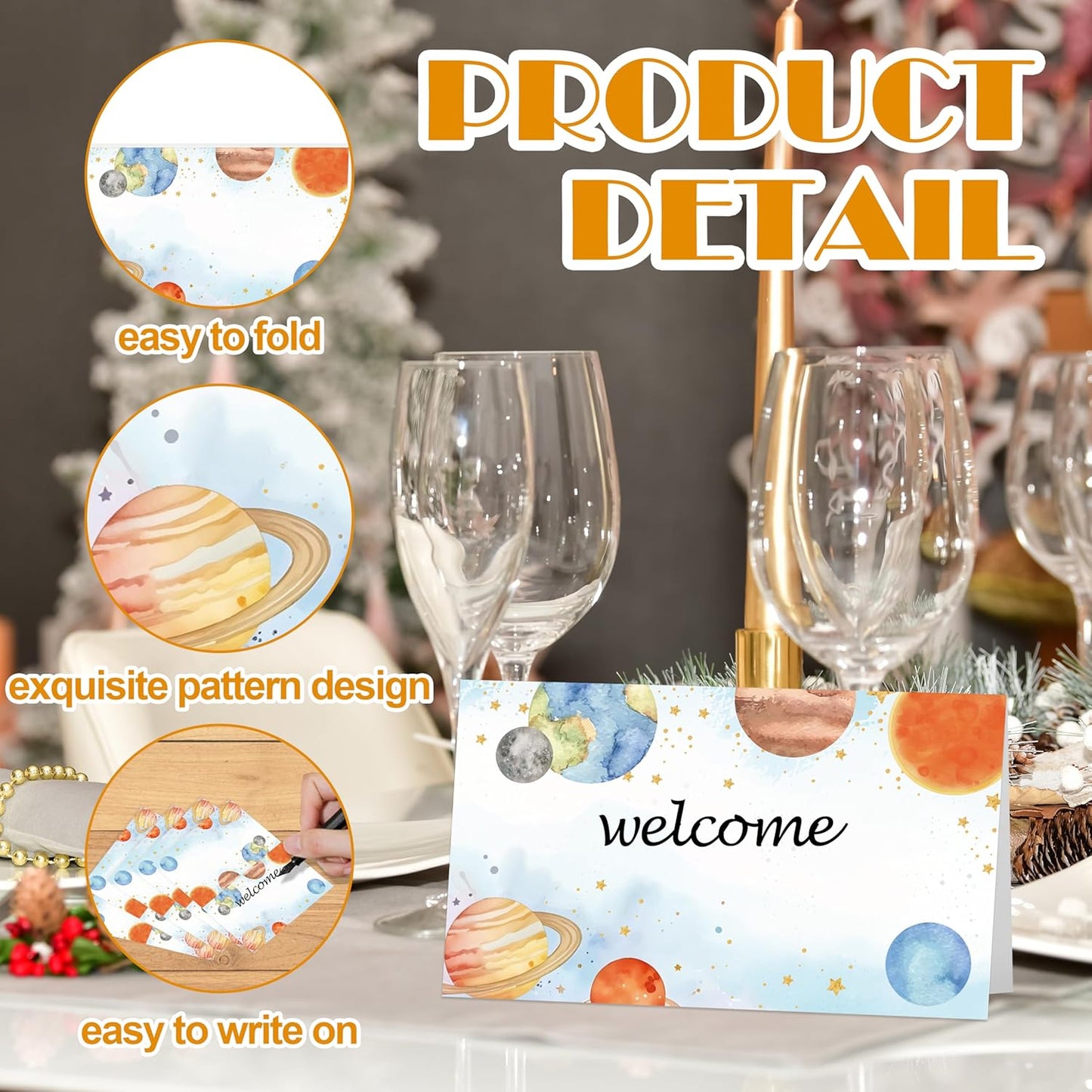 Outer Space Place Cards, Galaxy Party Table Place Cards For Table Setting, Planets Name Cards For Birthday Party Baby Shower Dinner Wedding, 25 Cards Included -11