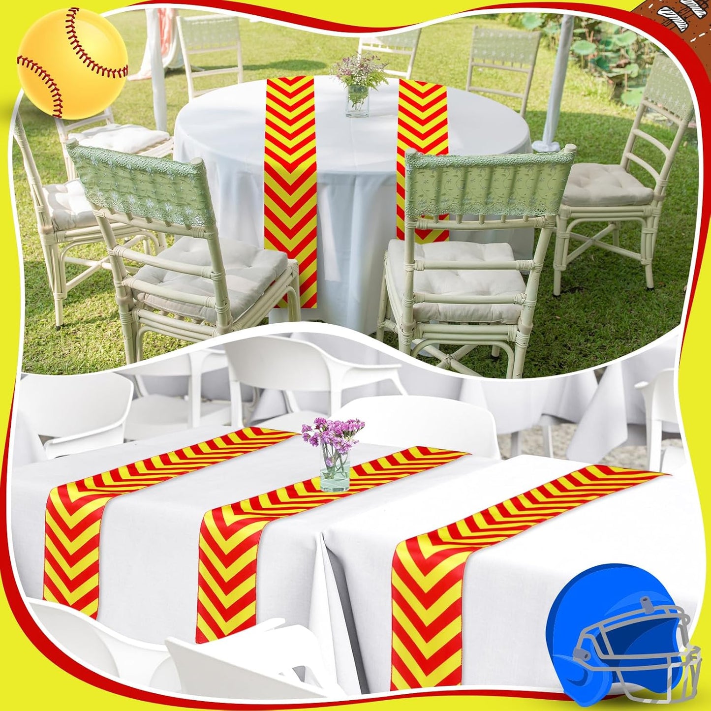 6 Pcs Softball Party Table Runner 60 x 6 Inch Sports Tablecloth Runner Softball Tablecloth Striped Softball Table Runner for Sports Party Dining Room