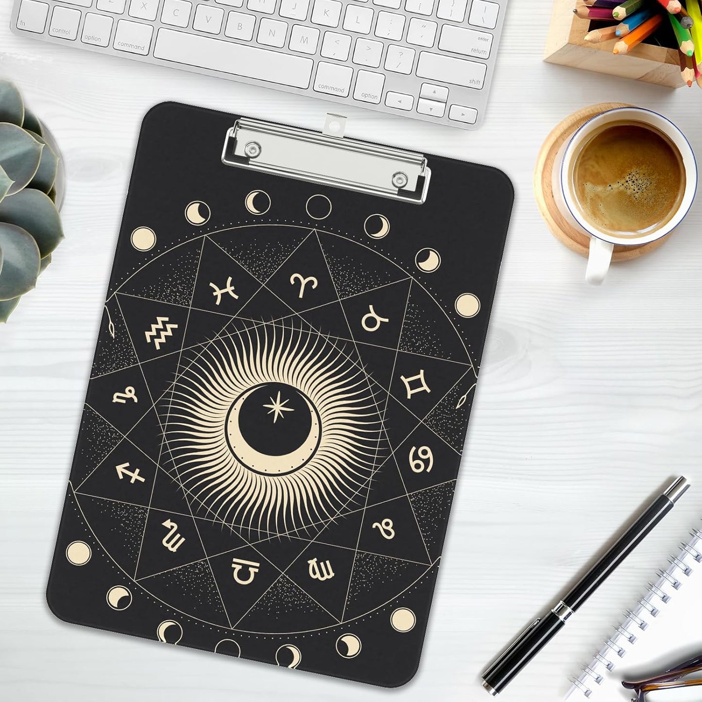 Rimilak Plastic Clipboards with Metal Clip, A4 Letter Size 9 x 12.5 in, Office Decorative for Students Women Men and Kids, Cute Custom Pattern, Constellation