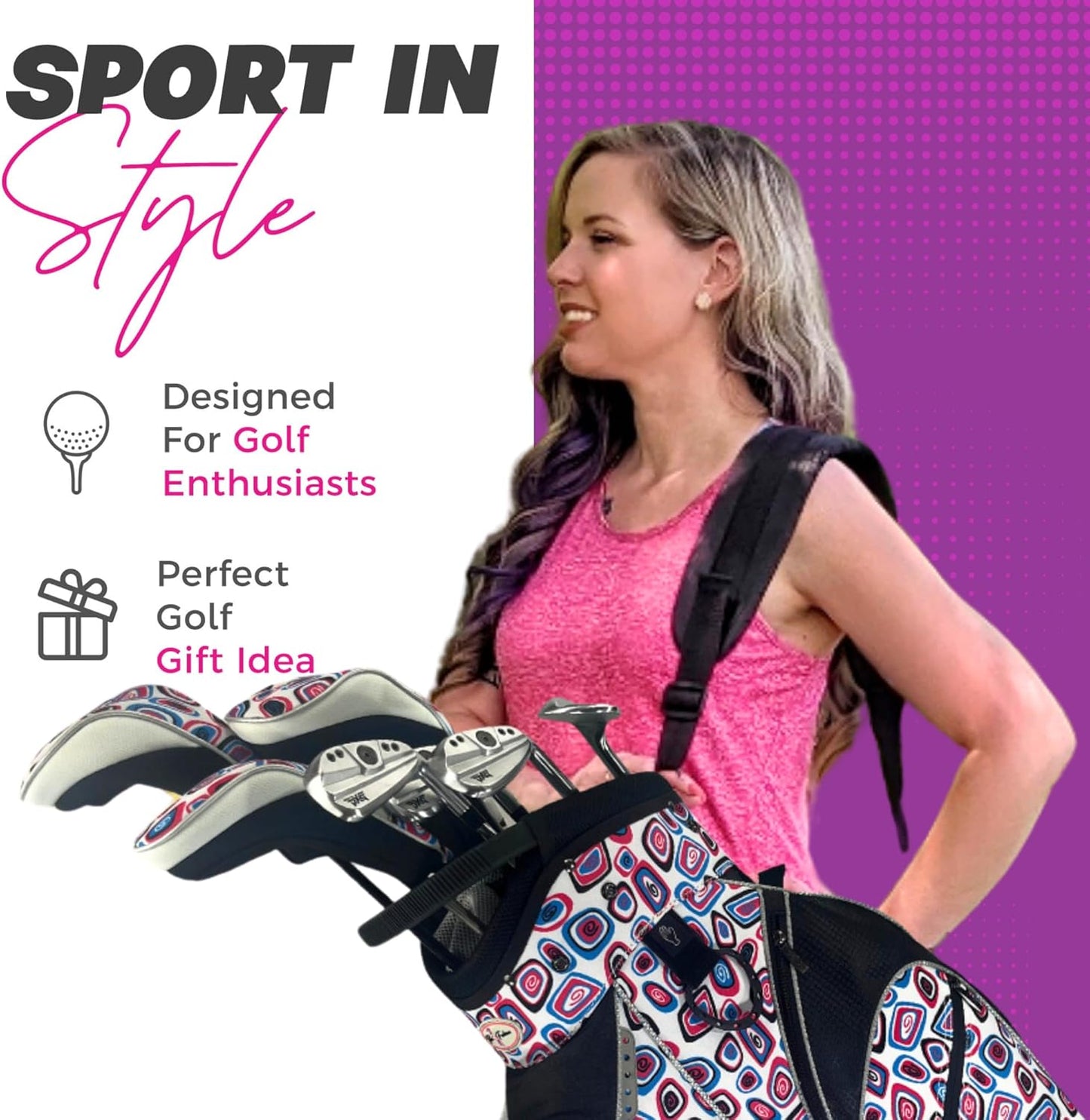 Taboo Fashions Monaco Golf Club Covers for Women - Numbered Golf Headcovers Set for Driver, Fairway and Hybrid Clubs - Weather Resistant, Pack of 4