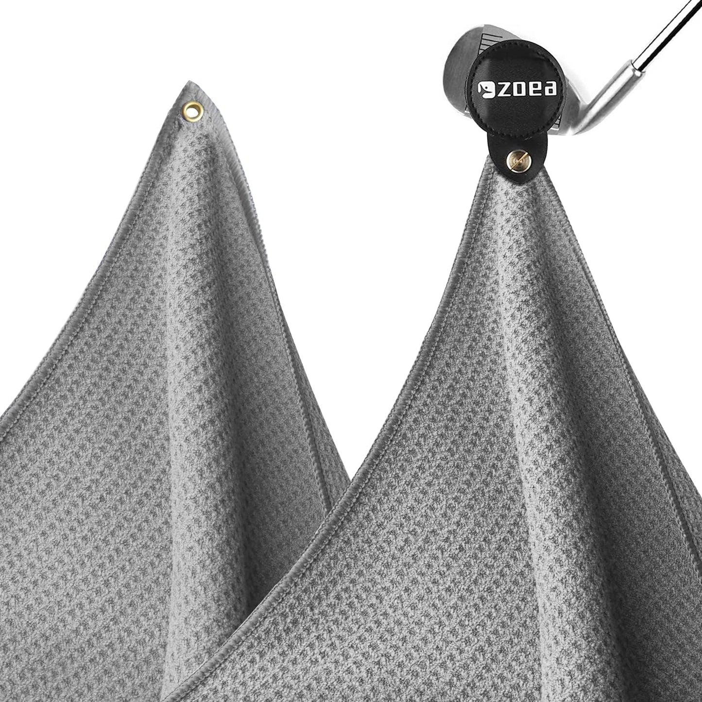 ZOEA Magnetic Towel, Magnetic Clip for Golf Towel, Microfiber Fabric Waffle Pattern Towels Industrial Strength Magnet for Strong Hold to Golf Carts or Clubs (2, Grey)